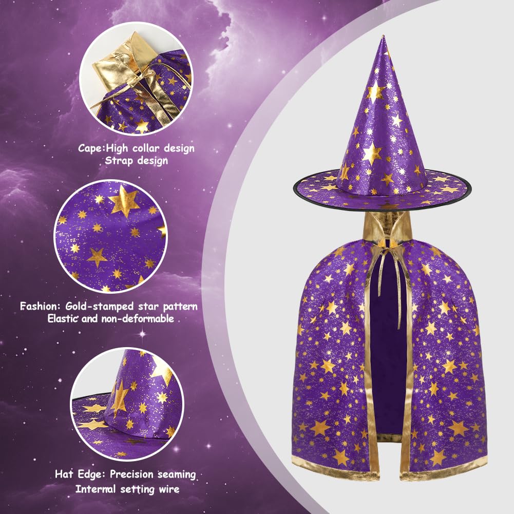Kinder Halloween Kostüm, Zauberer Kostüm Kinder, Wizard Cape Witch Umhang mit Hut, Kinderkostüm Hexenhut Faschingskostüm für Karneval Fasching Cosplay Junge Mädchen
