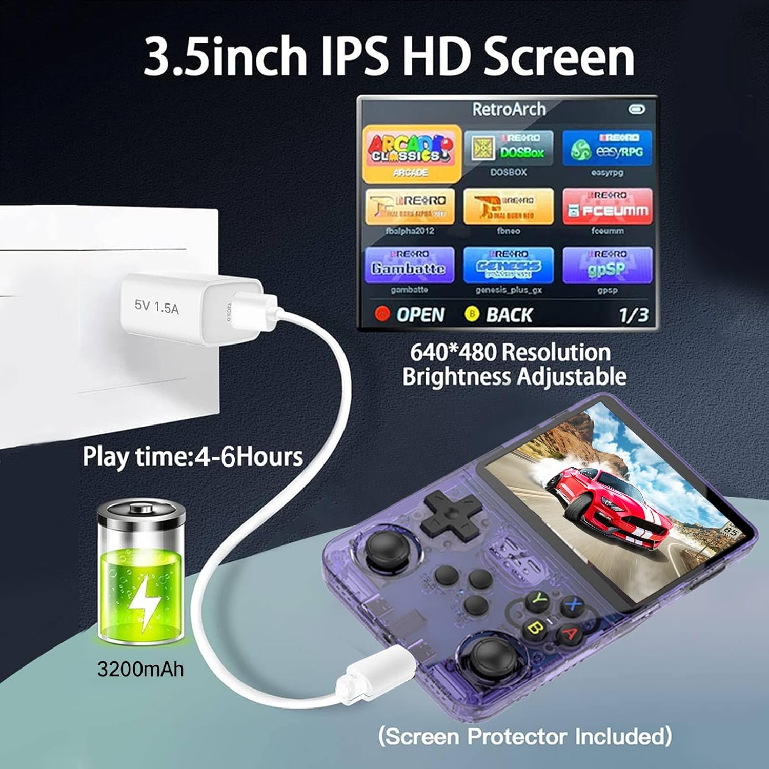 Retro Handheld Game Console Preload 20000+ Games 12+Emulators , Retro Gaming Console 3.5-inch IPS Screen (Lake Blue) - Image 5