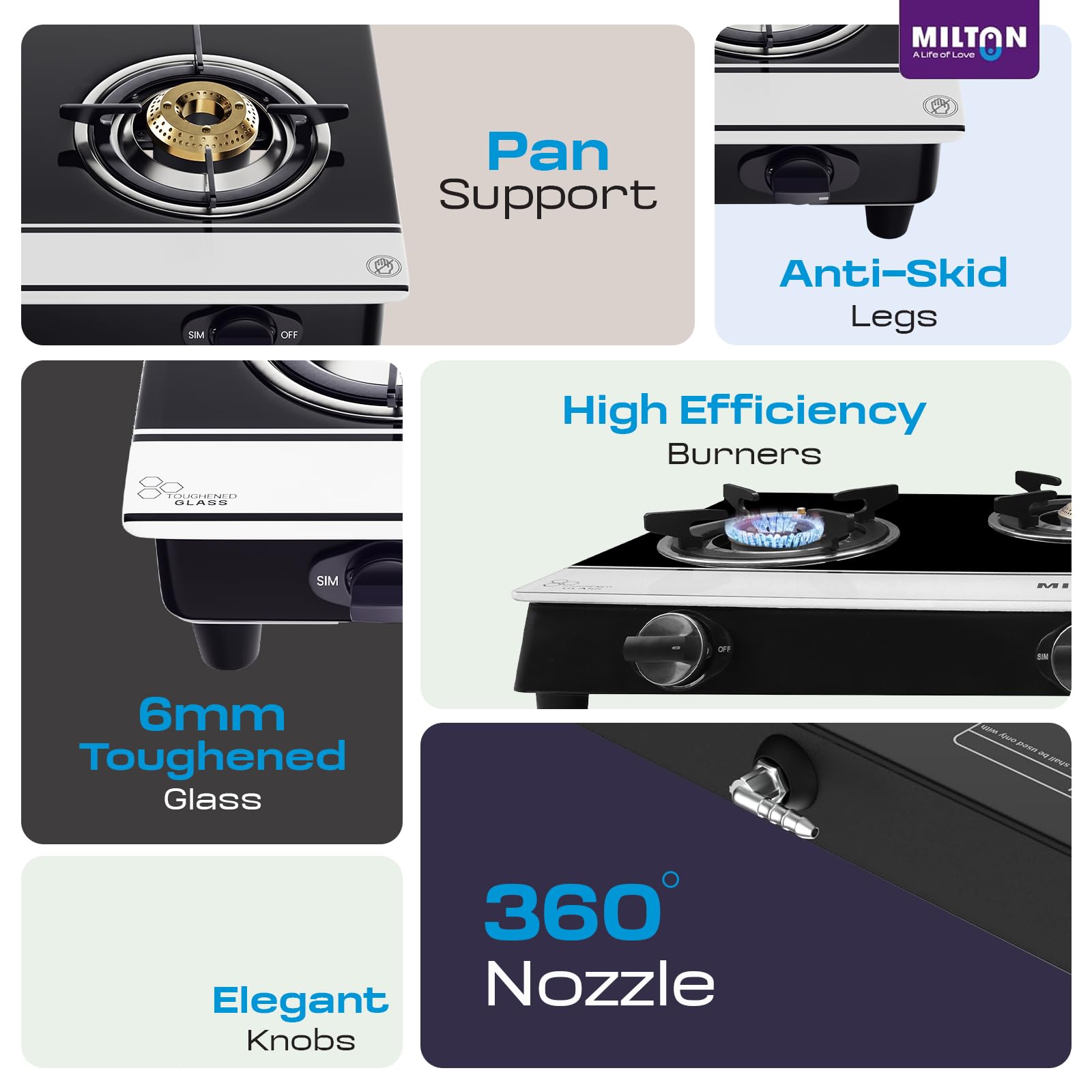 Milton Ignis Pro 3 Burner Gas Stove - Auto Ignition -7 Milton Ignis Pro 3 Burner Gas Stove - Auto Ignition -7
