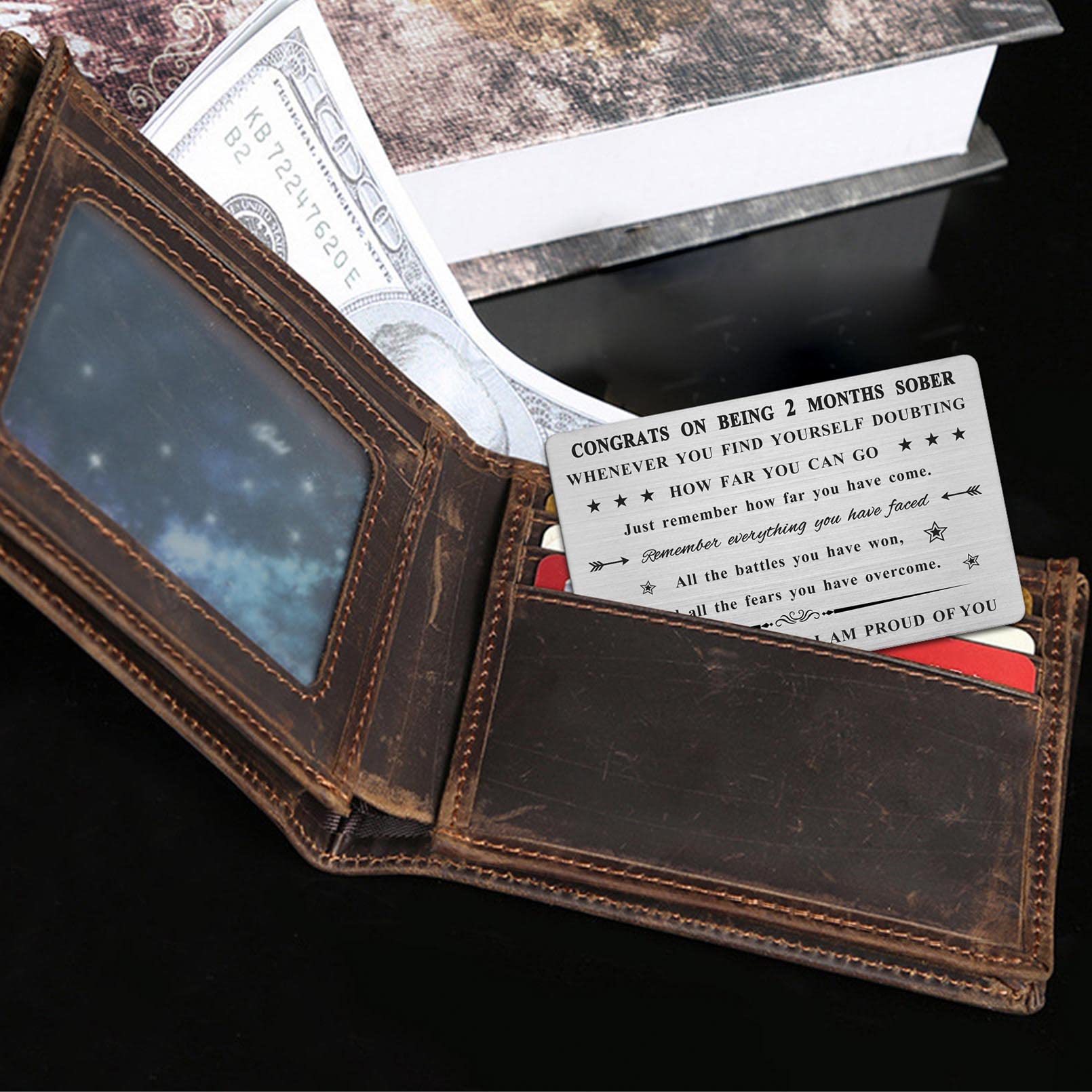 Emideary 2 Monate Sober Wallet Card – Edelstahl, Kreditkartengröße, Geschenk Für Nüchternheit