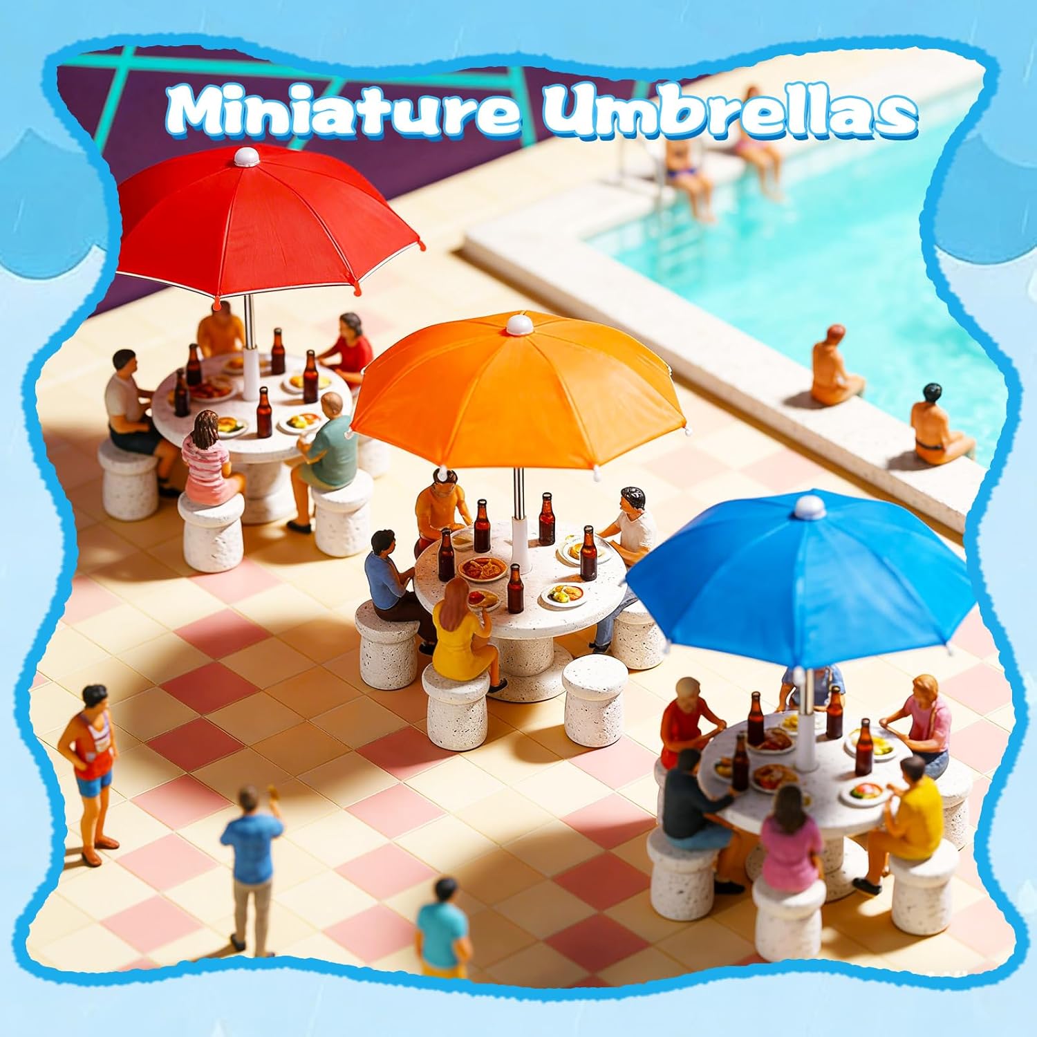 Hiawbon 1:6 Scale 8 Pcs Miniature Umbrellas Adjustable Mini Colorful Sunny Rainy Umbrella for 18 Inch People Decoration