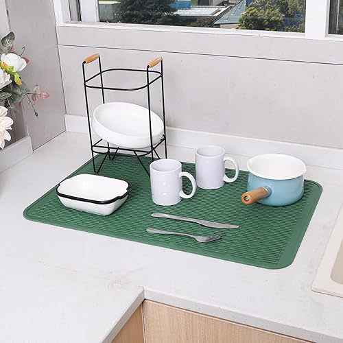 Miniatura 1095 de Tapete de silicona para secado de platos para múltiples usos, fácil de limpiar, ecológico, resistente al calor, tapete de silicona para encimera