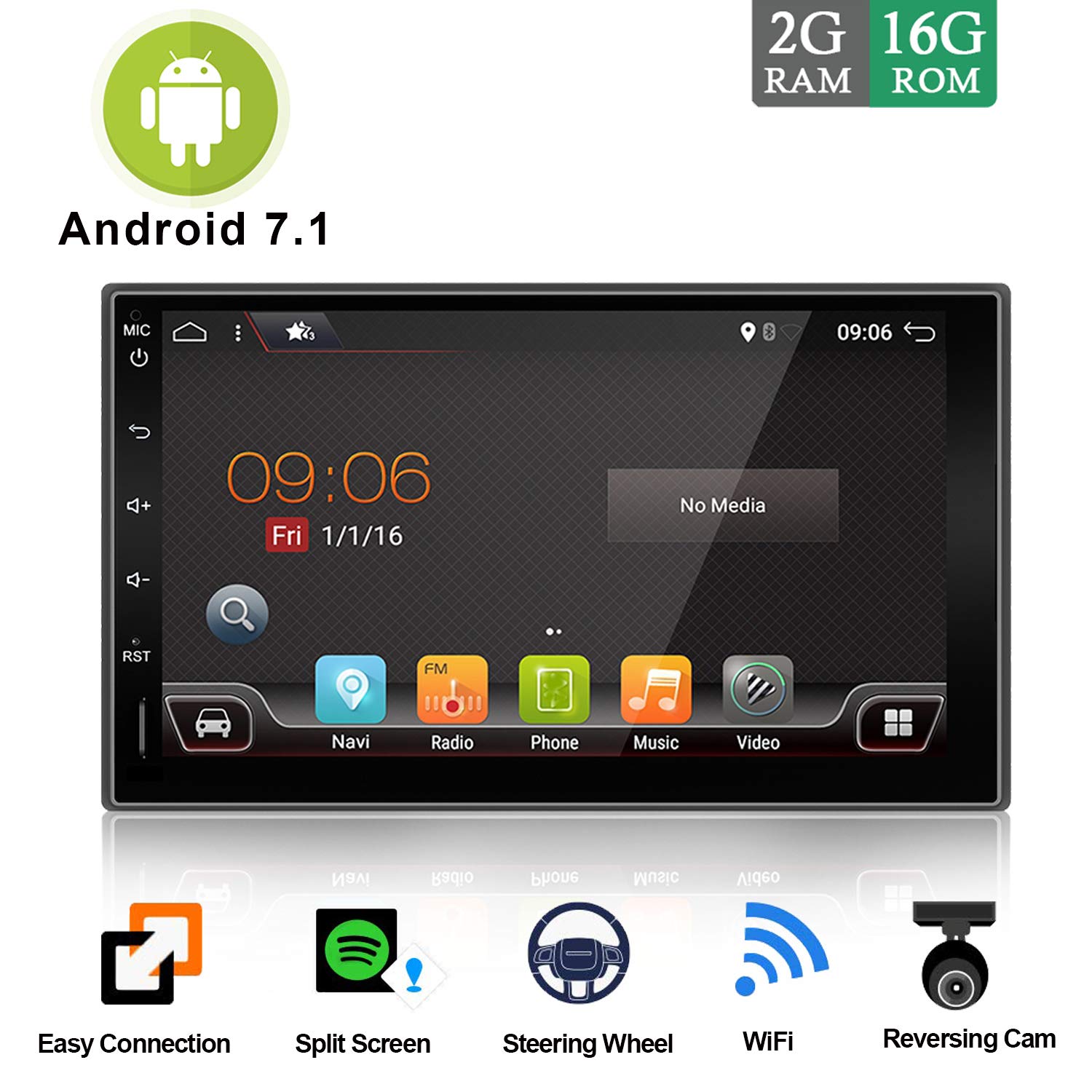 Android 7.1 Latest Car Radio 7"HD 1024 * 100 Touchscreen Car Navigation Stereo - 2 Din Quad core Car Entertainment Multimedia/FM/AM/RDS Radio,GPS,WIFI,BT,Mirror Link(No DVD Player!)