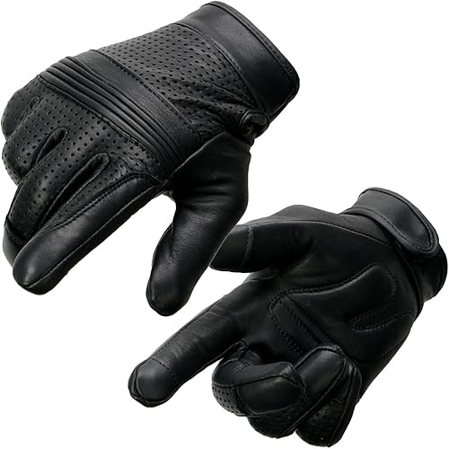 Milwaukee Leather MG7516 - Guantes de cuero perforado prémium con nudillos flexibles para hombre