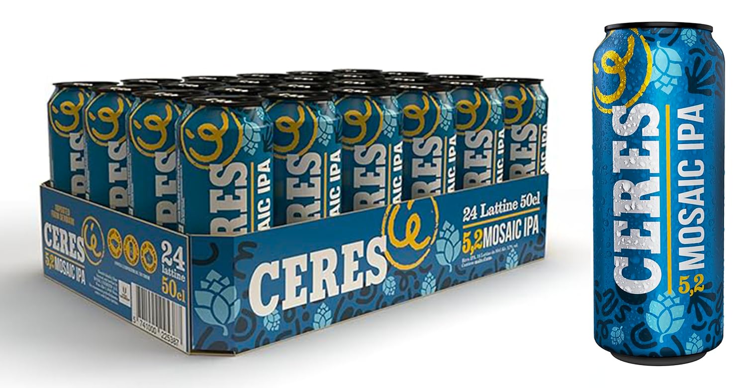 Ceres Mosaic Ipa - 24 Lattine da 50 cl, Birra Indian Pale Ale, Gradazione Alcolica 5,2°C, Gusto Intenso ed Armonioso, Piacevolmente Amara