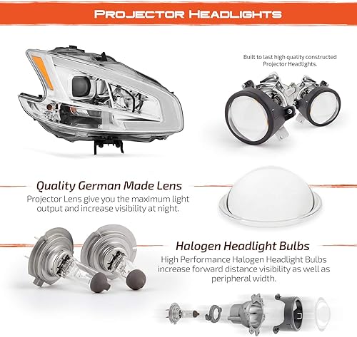 Miniatura 3 de AKKON - Compatible con 2009 2010 2011 2012 2013 2014 Nissan Maxima LED DRL tubo de luz proyector faros delanteros faros delanteros reemplazo