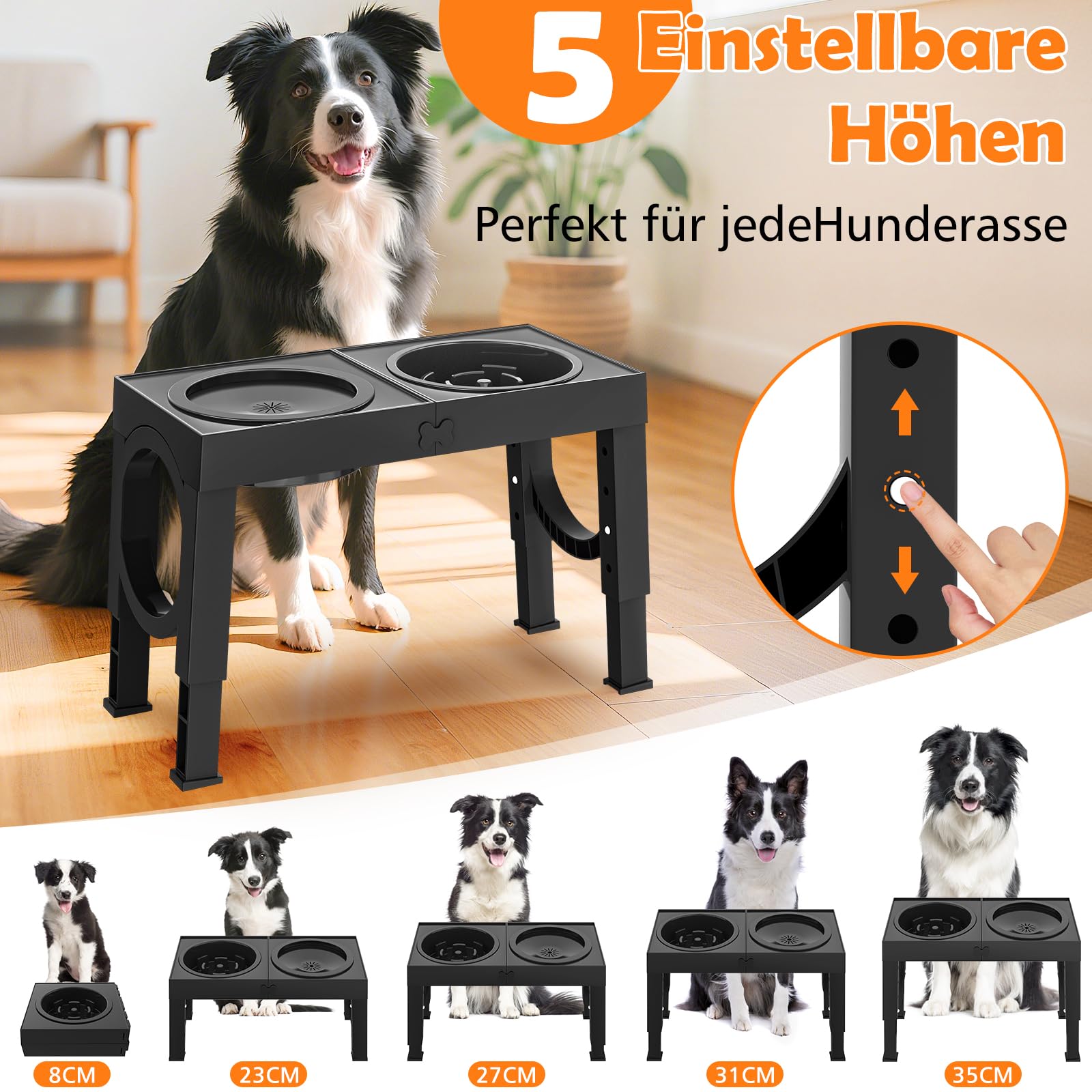 X XBEN 3-in-1 Comedero Perro Elevado de 5 Alturas Ajustables, 1,4L Bebedero Perro Antigoteo, 1L Comedero Antivoracidad,Comederos Elevados para Medianos y Grandes,Plegable y Antideslizante