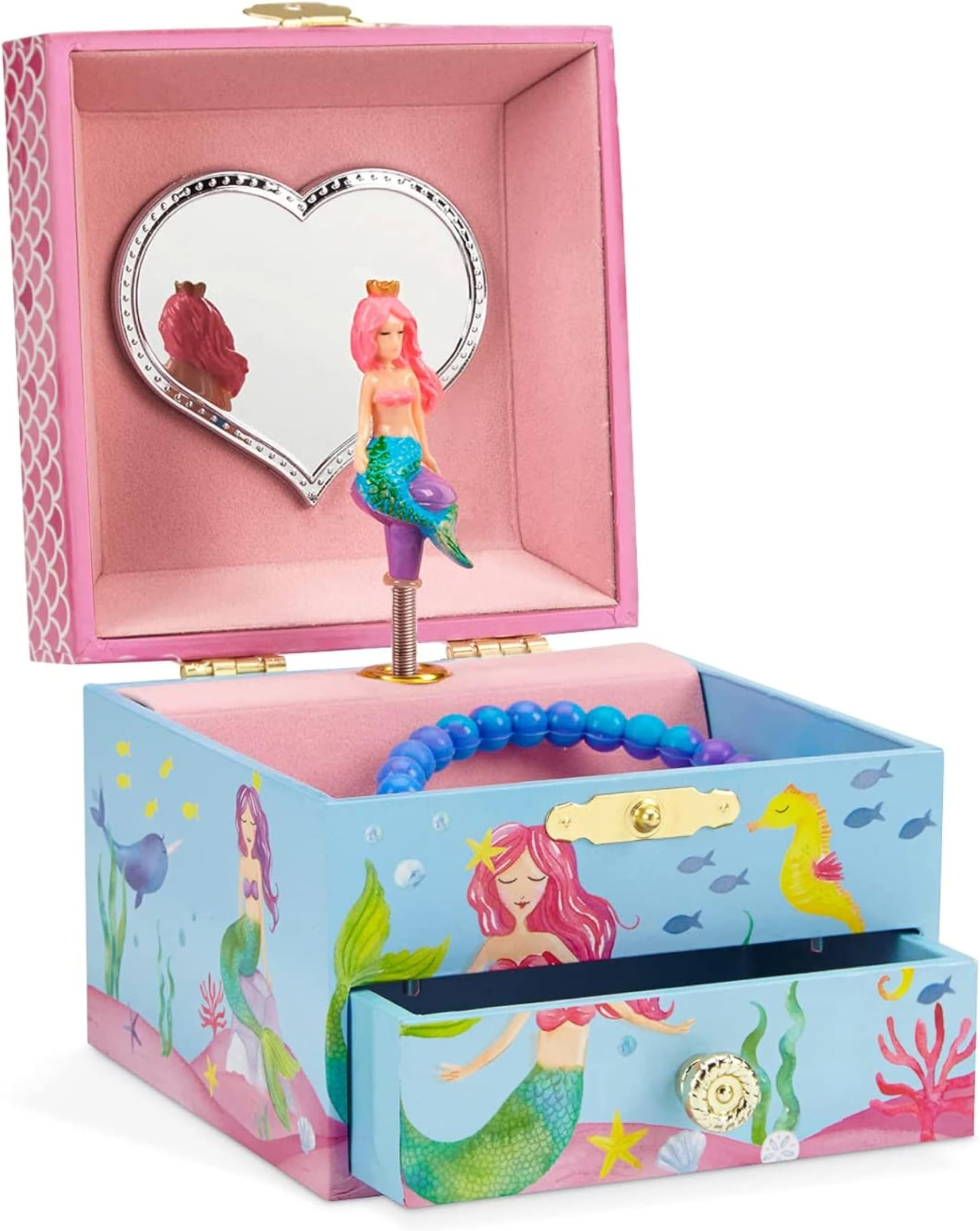 Jewelkeeper Mermaid Girl's Musical Jewelry Box, Underwater Design Pullout Drawer, Over The Waves Tune