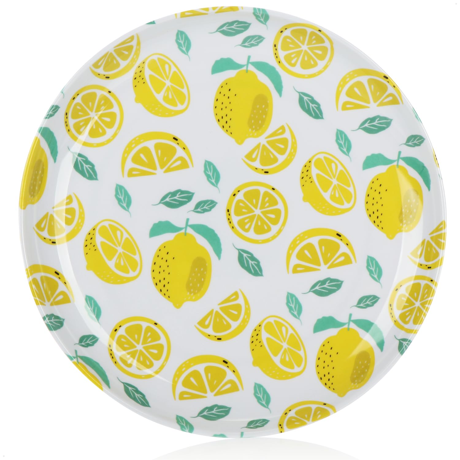 com-four® vajilla 24 Piezas, melamina Reutilizable, Platos, Cuencos, Vasos, diseño Veraniego (Juego de 24 Piezas - Limones)