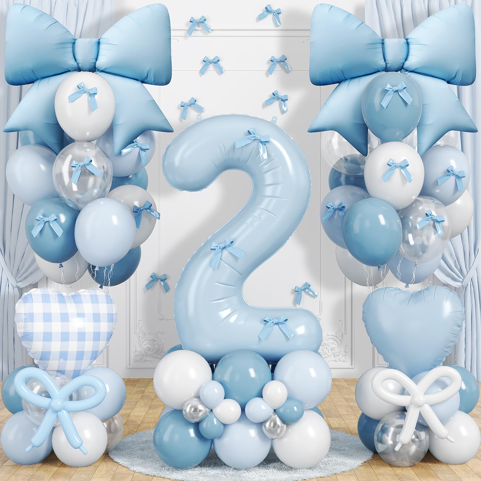 2nd Birthday Decorations for Girl, Coquette Blue Bow Birthday Decorations