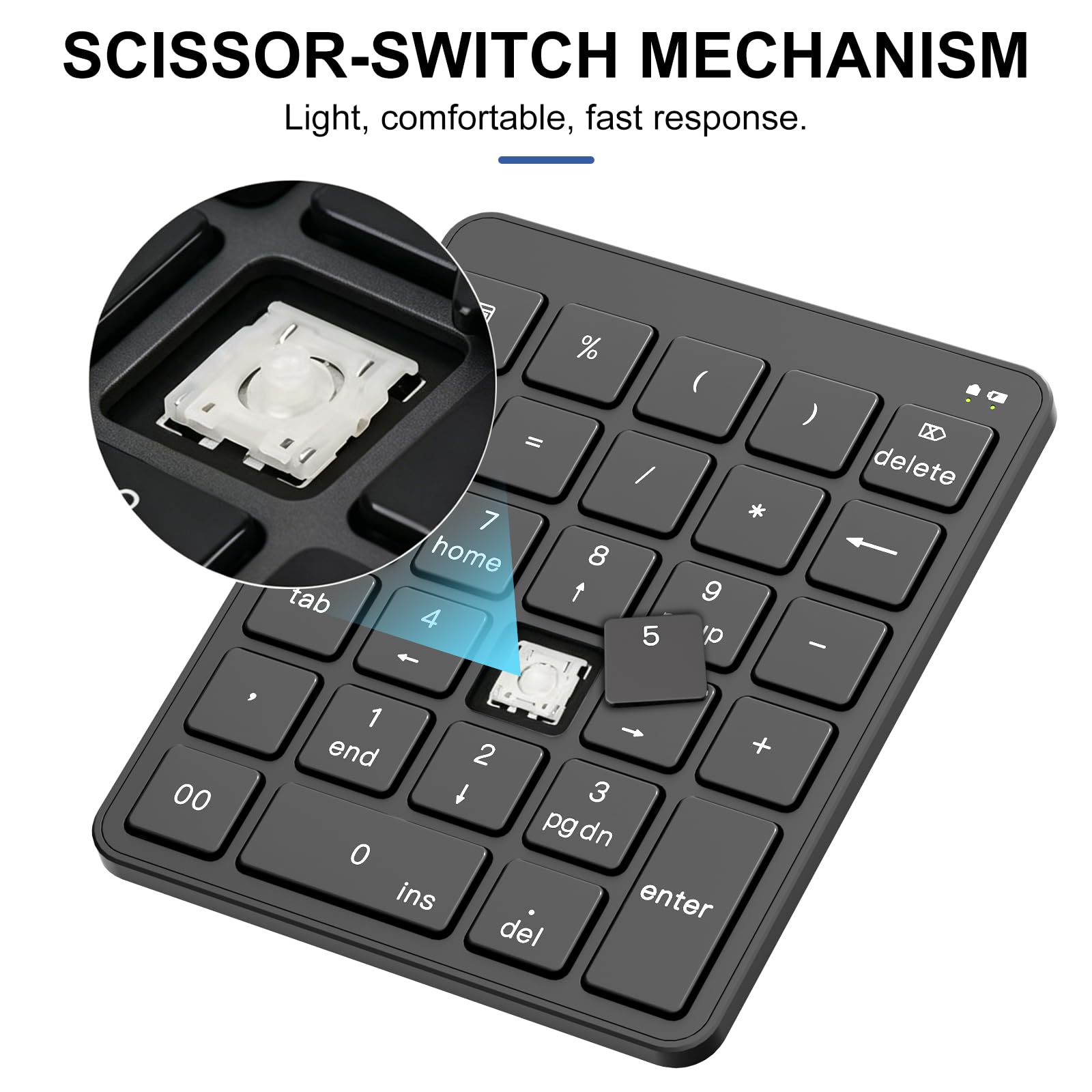Pavé numérique sans fil avec adaptateur USB vers USB-C, pavé numérique 28 touches portable 2,4 GHz, clavier USB à 10 touches pour ordinateur portable, PC, bureau, Surface Pro, Notebook – Noir