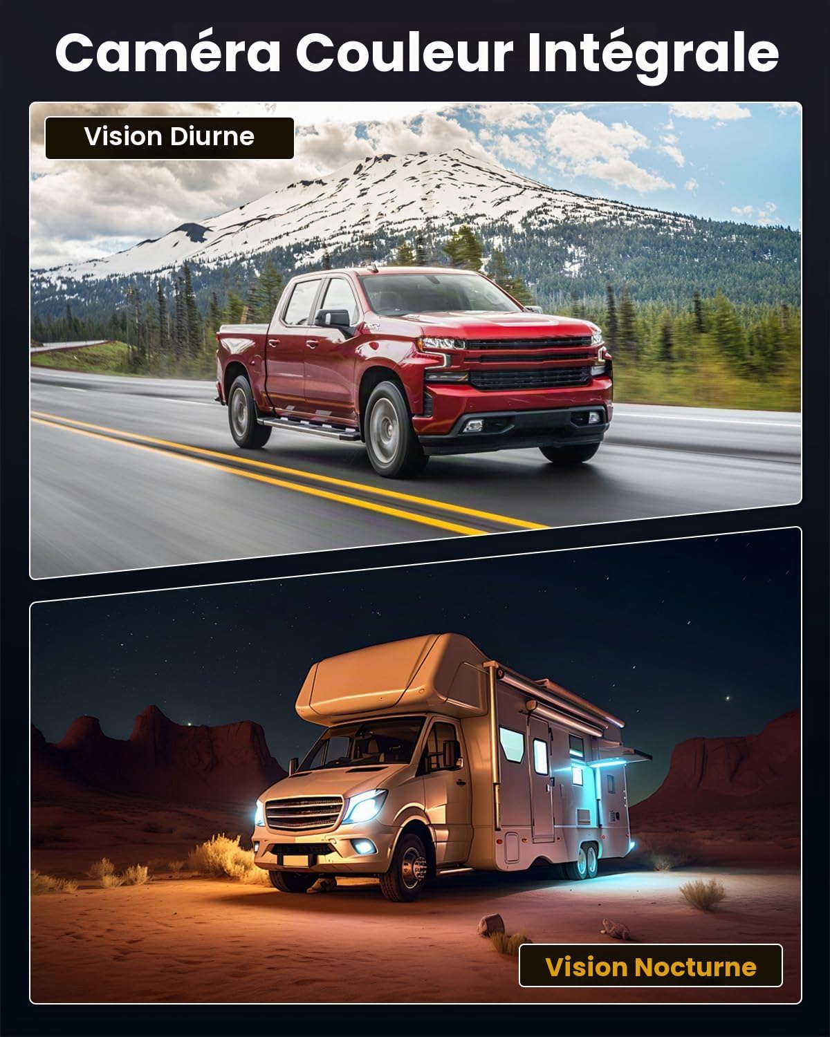 Roinvou Kit de Caméra de Recul Numérique, 1080P avec Moniteur 4,3 Pouces, 1 Caméra de Recul, Imperméable IP68, Vision Nocturne, pour Voiture, Camping-Car, Camion, Bus, Remorque, 12V-24V