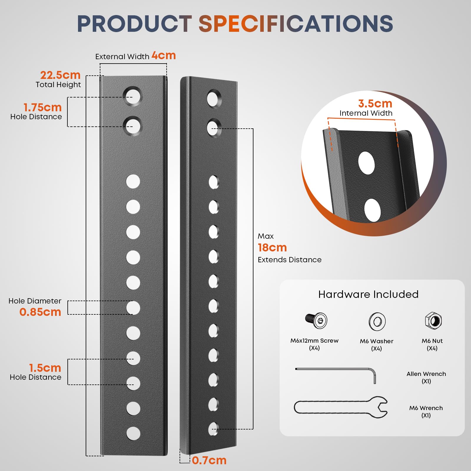 Plaque d’extension VESA verticale pour téléviseurs avec position VESA basse, compatible avec supports TV de plafond motorisés et supports muraux à bras vertical, 1 paire, Noir