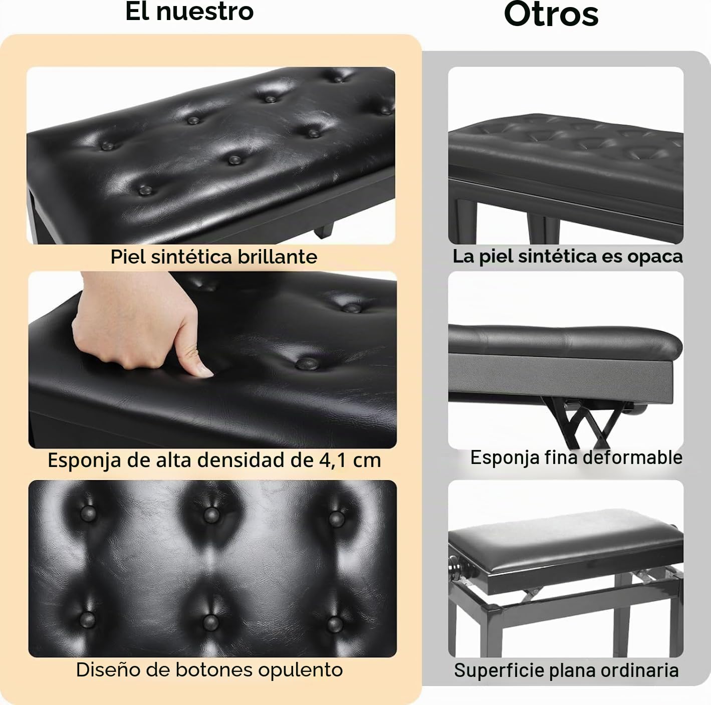 MAMIZO Banqueta Piano 75x35x49 CM, Taburete Piano con Espacio de Almacenamiento, Patas de Madera Maciza, Banco para Piano con cojín de Cuero PU, Banqueta para Piano Carga Máxima 200KG, Negro