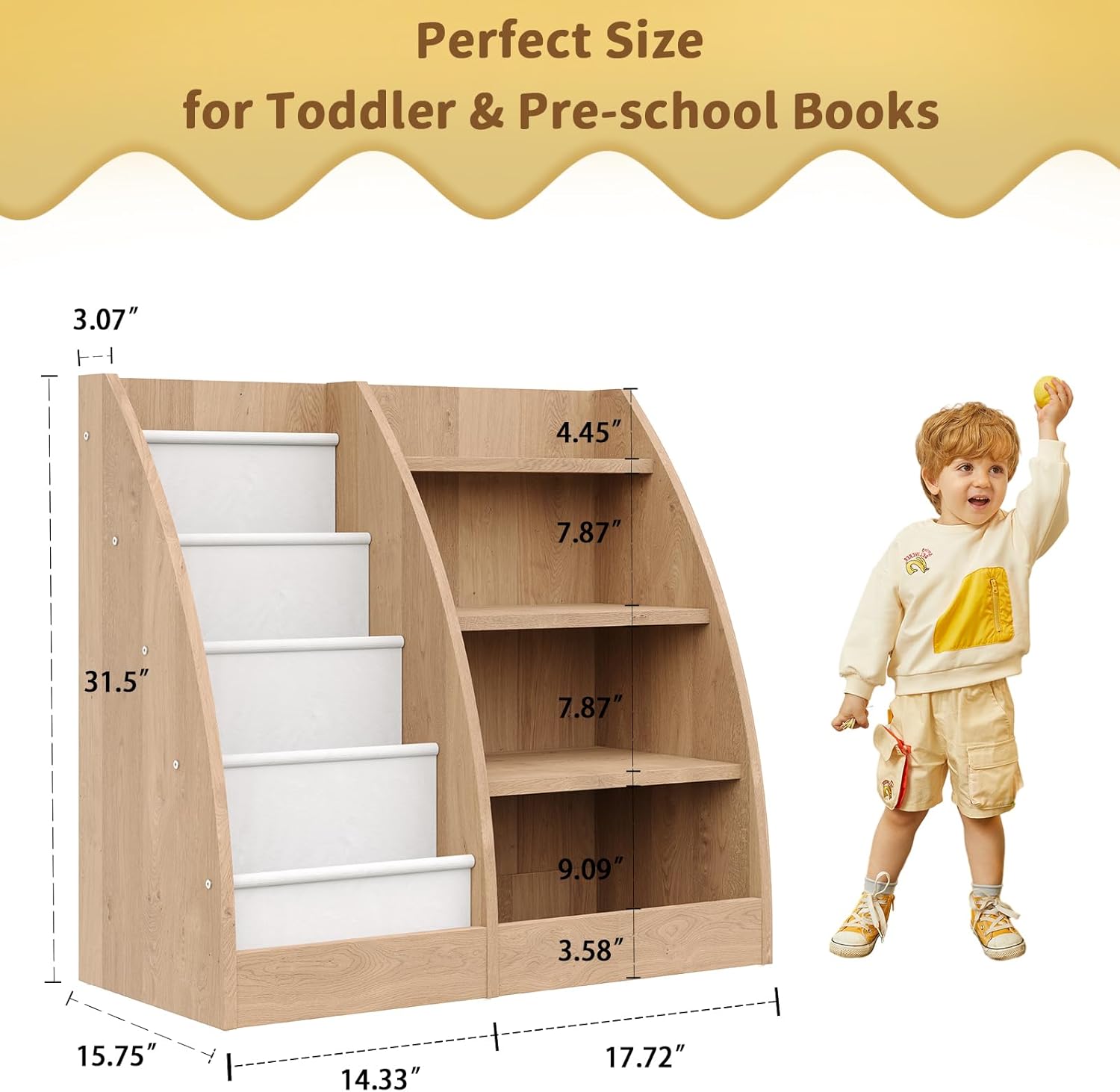 4 Tier Kids Bookshelf,4 Layer Sling Kids Book Shelf for Kids Rooms,Wood Children Bookcase,Baby Storage Book Rack,Toddler Bookshelf, Book and Toy Organizer,Book Display Shelf for Bedroom, Nursery - Image 5