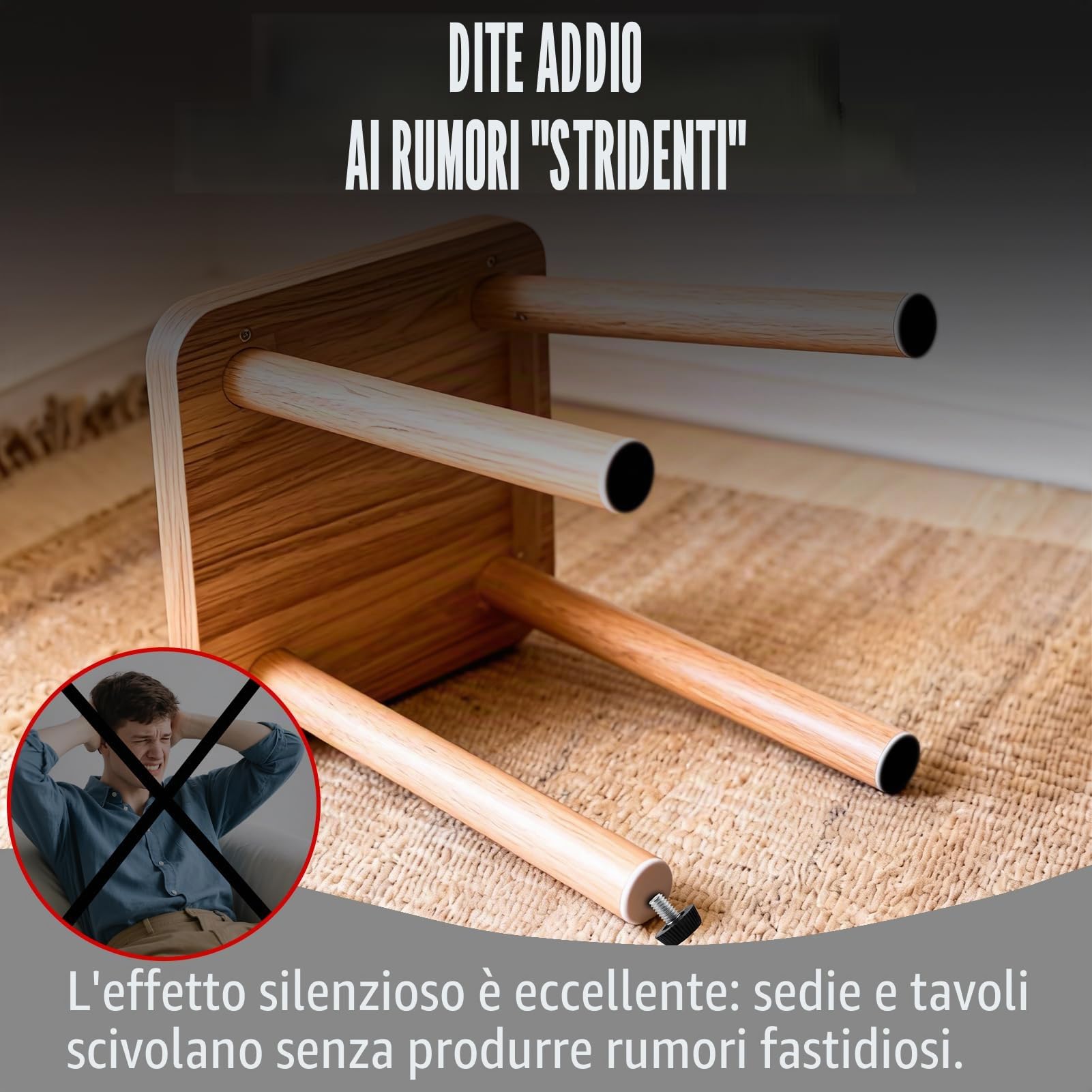 24 piedini regolabili M8, 19 × 22 mm, piedini regolabili in altezza con base antiscivolo, piedini con protezione antiscivolo, piedini a vite per mobili, tavoli, sedie, assorbimento degli urti