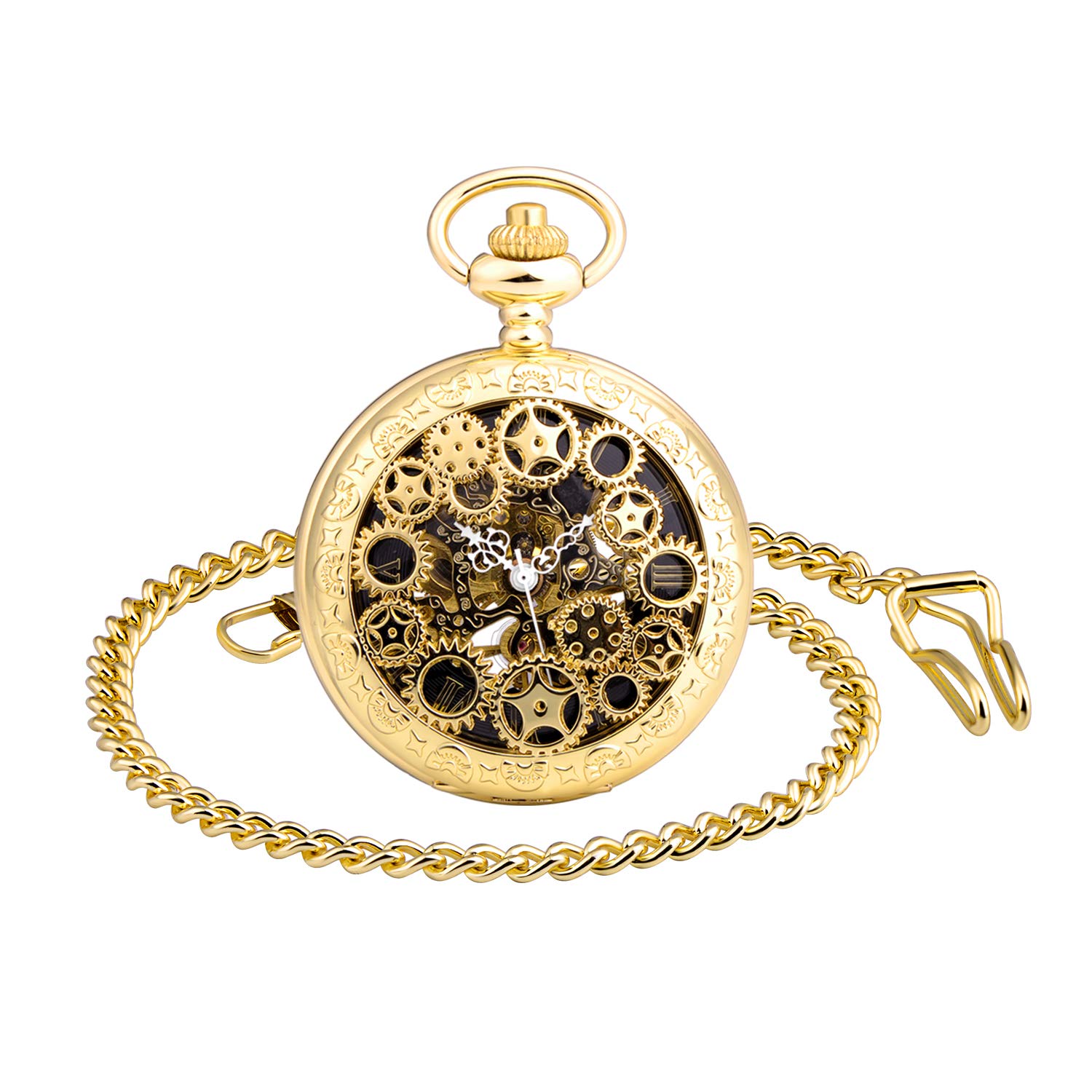 Unendlich U Męski zegarek kieszonkowy z cyframi rzymskimi z łańcuszkiem, analogowy, ręcznie nawijany, uniseks, retro, steampunk