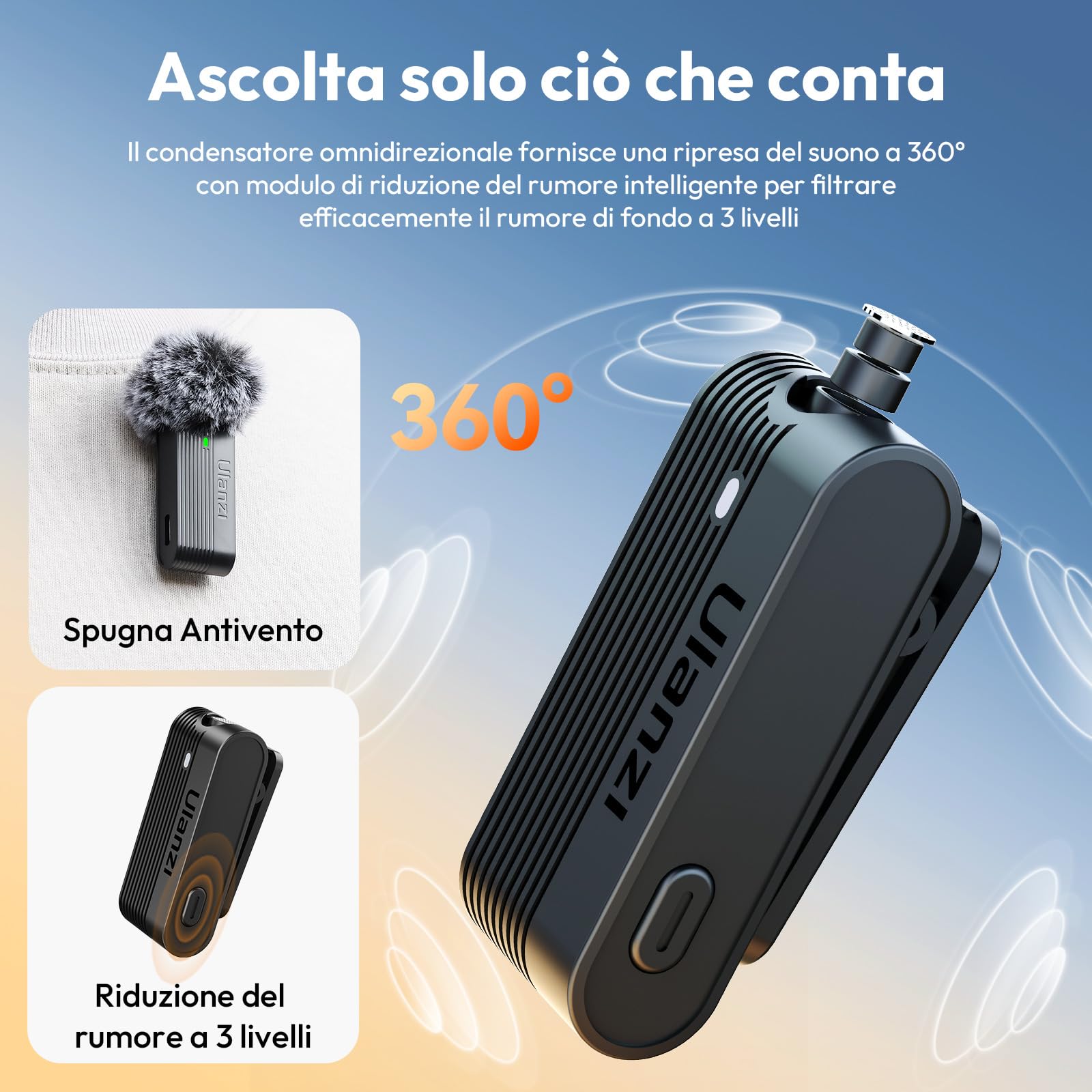 ULANZI A100 Microfono Lavalier per Cellulare e Fotocamera, Mini Microfono USB C, Durata Batteria 13.5H, Microfoni Bluetooth Portatile per Video, Live Streaming, YouTube, TikTok, Vlog, Interviste