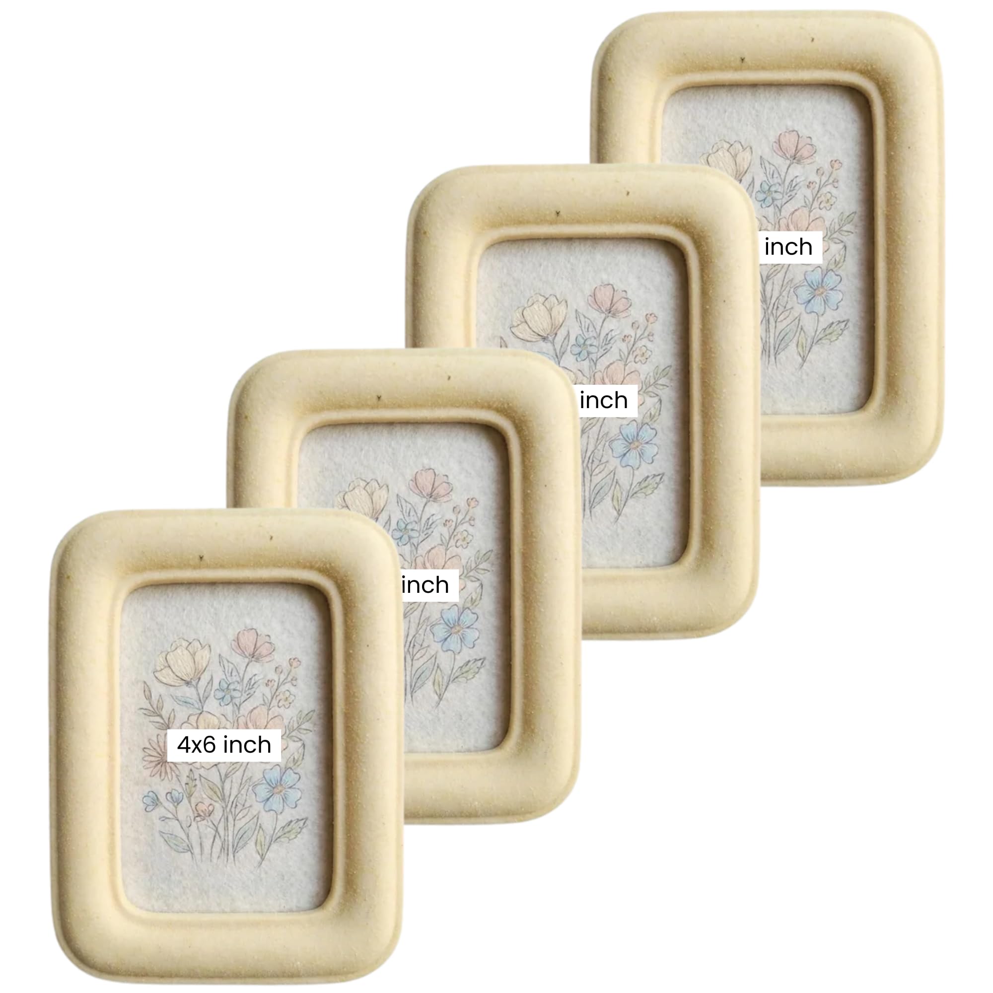 Concepts Pack of 4-4x6 Ivory Rounded Stone Look Resin Photo Frame | Elegant Natural Textured Picture Frame for Modern Interiors