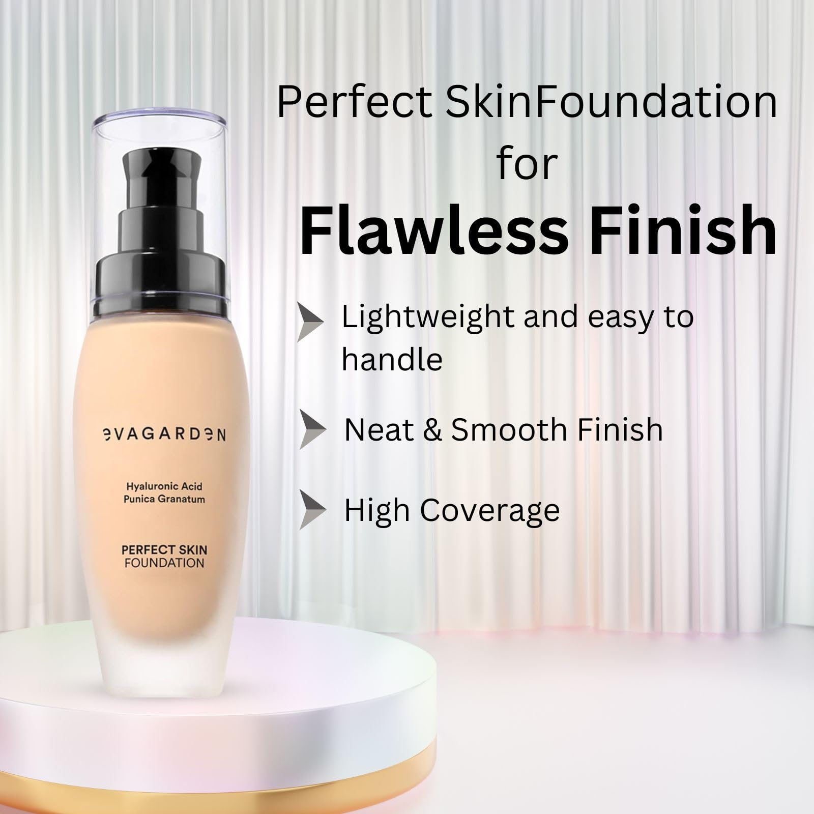 EVAGARDEN Base Perfect Skin – Textura suave que garantiza una excelente cobertura y acabado natural – Reduce visiblemente los signos del envejecimiento – Suaviza e hidrata tu epidermis– Crema marfil