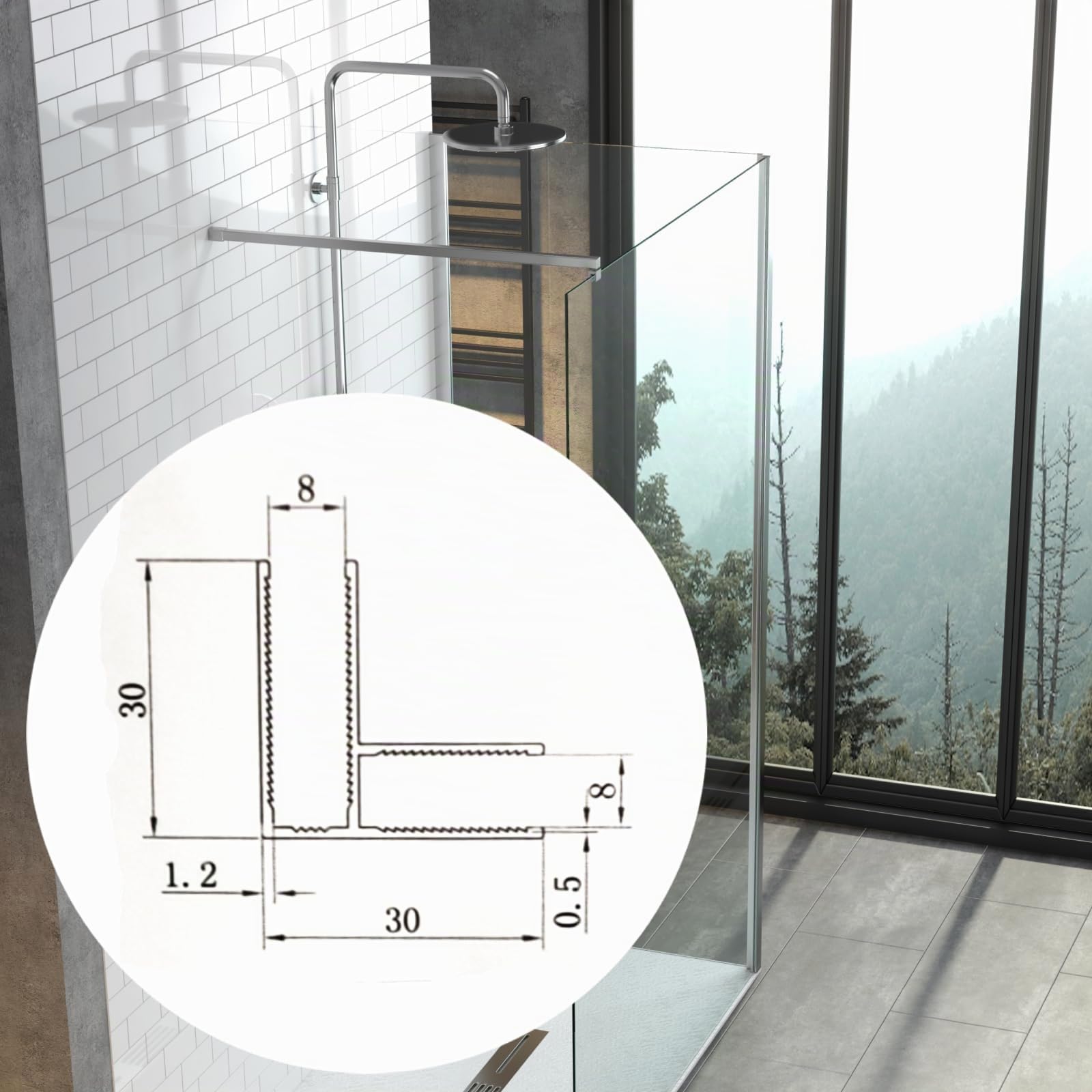 Profilé d'angle en aluminium pour paroi de douche Walk In - Raccordement de parois en verre - 8 mm - Chromé - Longueur : 200 cm