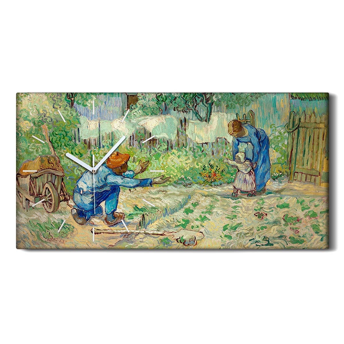 Horloge sur Toile 60x30cm Mains Blanches Tableau Silencieux Peinture Van Gogh