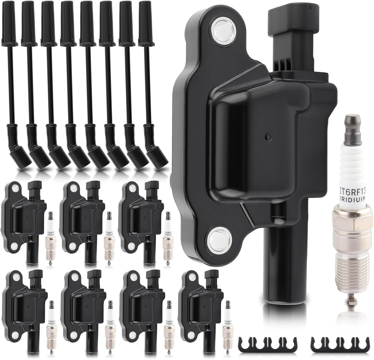 UF413 Ignition Coil SP493 Iridium Spark Plug Wire Set for Chevrolet Silverado Suburban Tahoe for GMC Yukon Canyon Savana Sierra 1500 2500 3500 for Hummer H2 H3 for Cadillac CTS Escalade