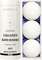 NewMiuz Creamy Collagen Bath Bombs Oatmeal Milk Honey - Luxurious Fizzing Bubble Bath for Dry Sensitive Skin, Spa Gift Set 3pcs
