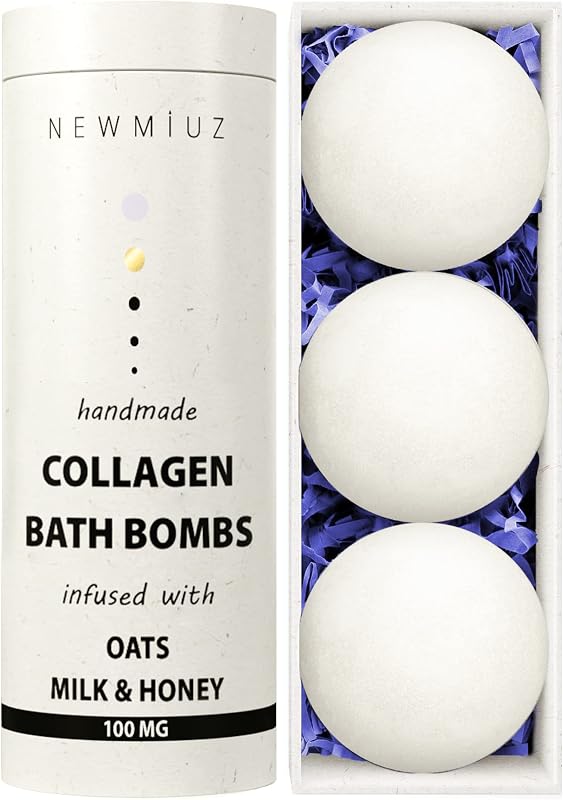 New Miuz Bombas de banho efervescentes com aveia, leite e mel, pacote com 3