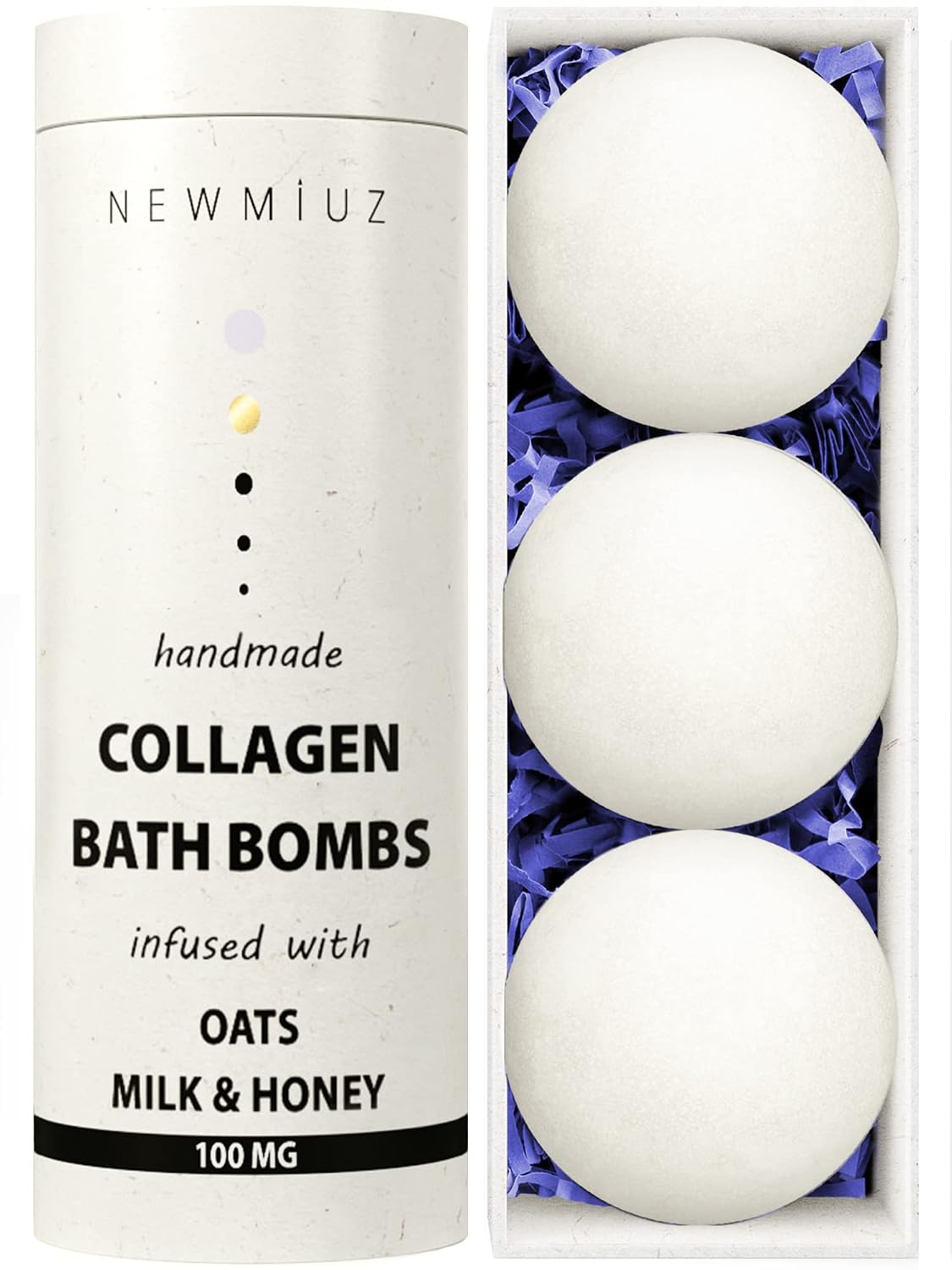 New Miuz Creamy Collagen Bubble Bath Bombs with Oatmeal Milk Honey Essential Oils Luxurious Bath Gift Dry Skin Nourishment Indulge in A Blissful Bathing Spa