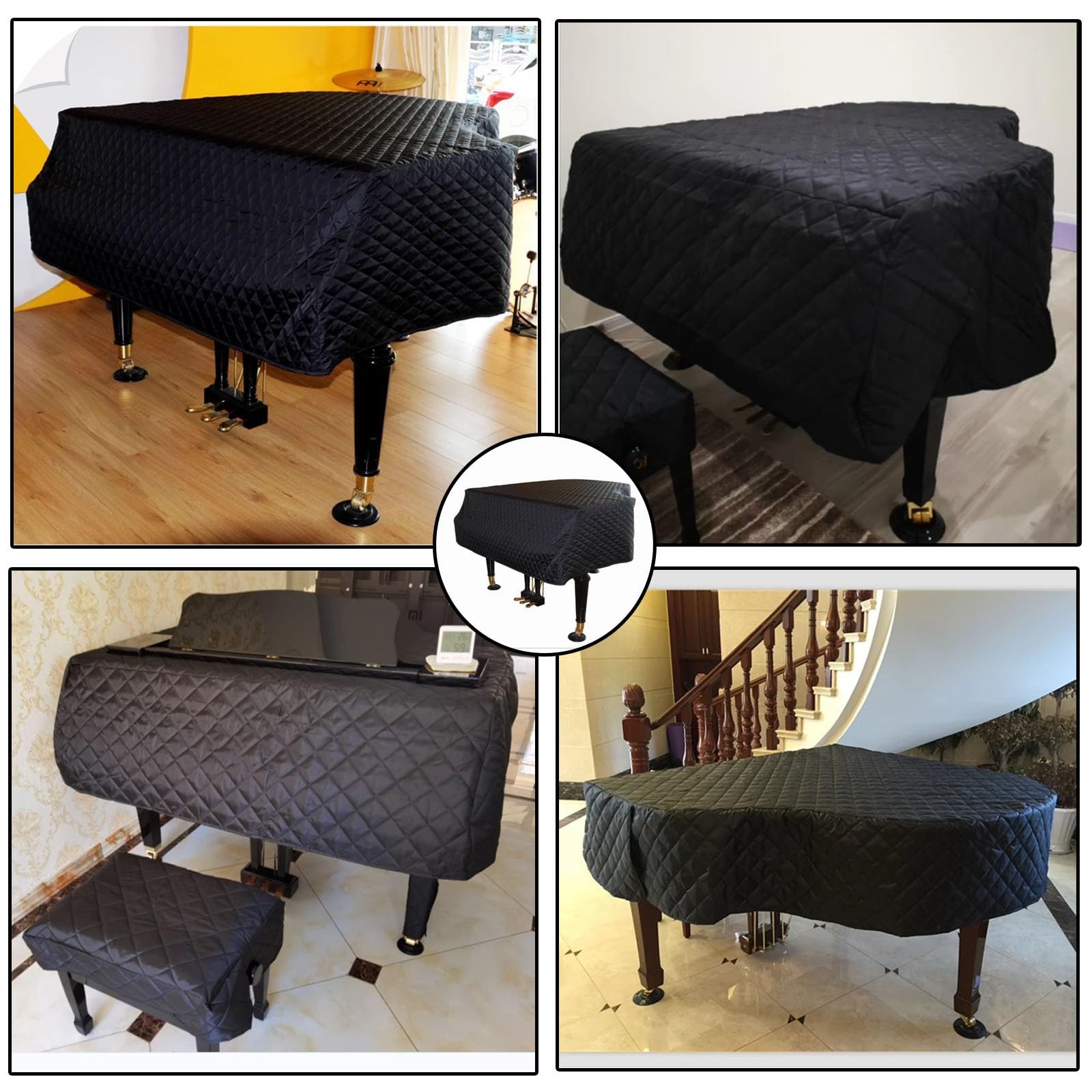 Mavcobo Housse De Piano à Queue Noire Housse De Piano à Queue En Cuir Imperméable Pour Bébé Avec Housse De Tabouret Housse De Protection Anti-Griffes
