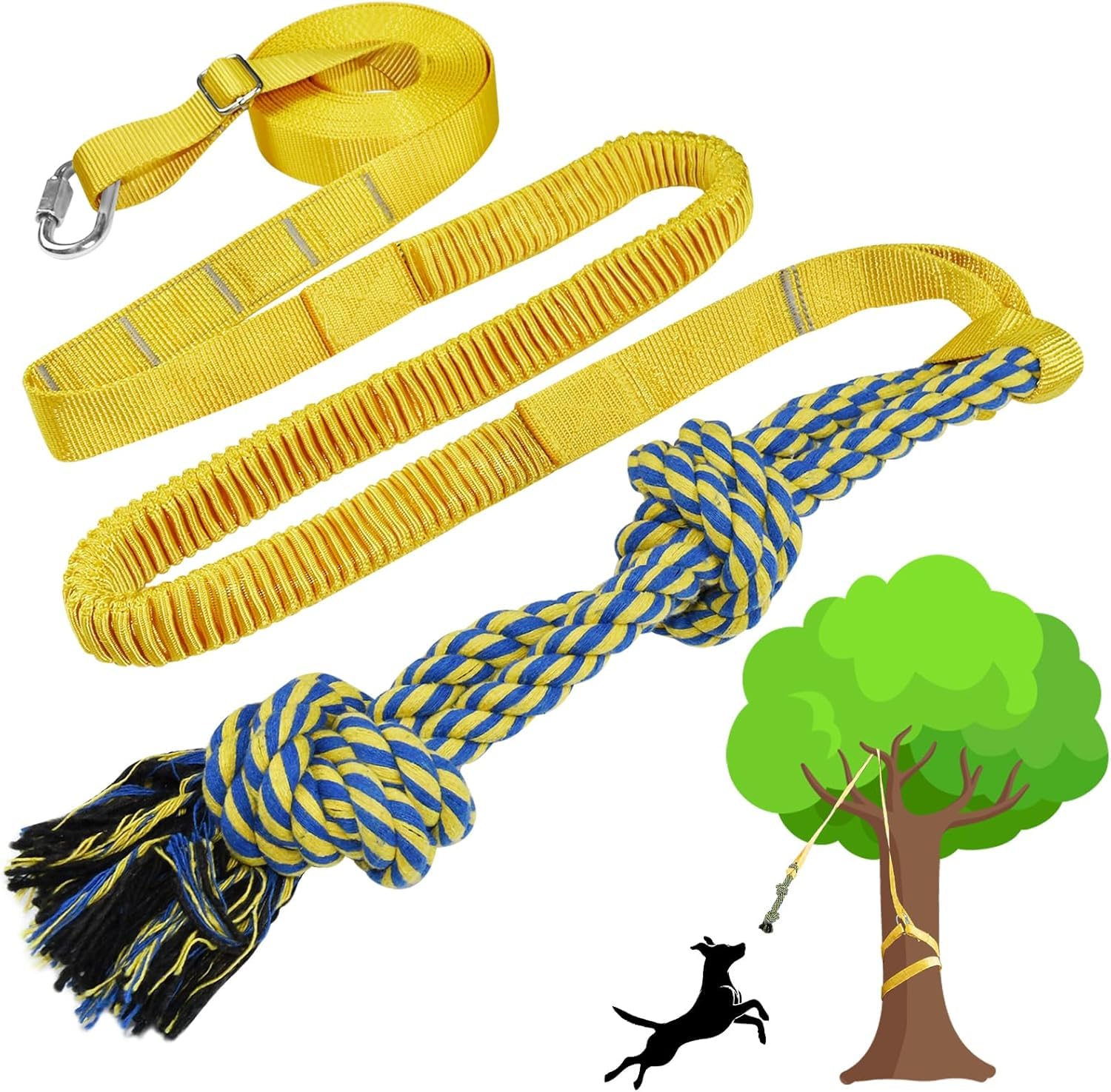 SYOOY Dog Bungee Tug Toy Hanging from Tree,Outdoor Tether Tug of War Interactive Dog Rope with Chew Lure for Small Medium Large Dogs (Yellow)