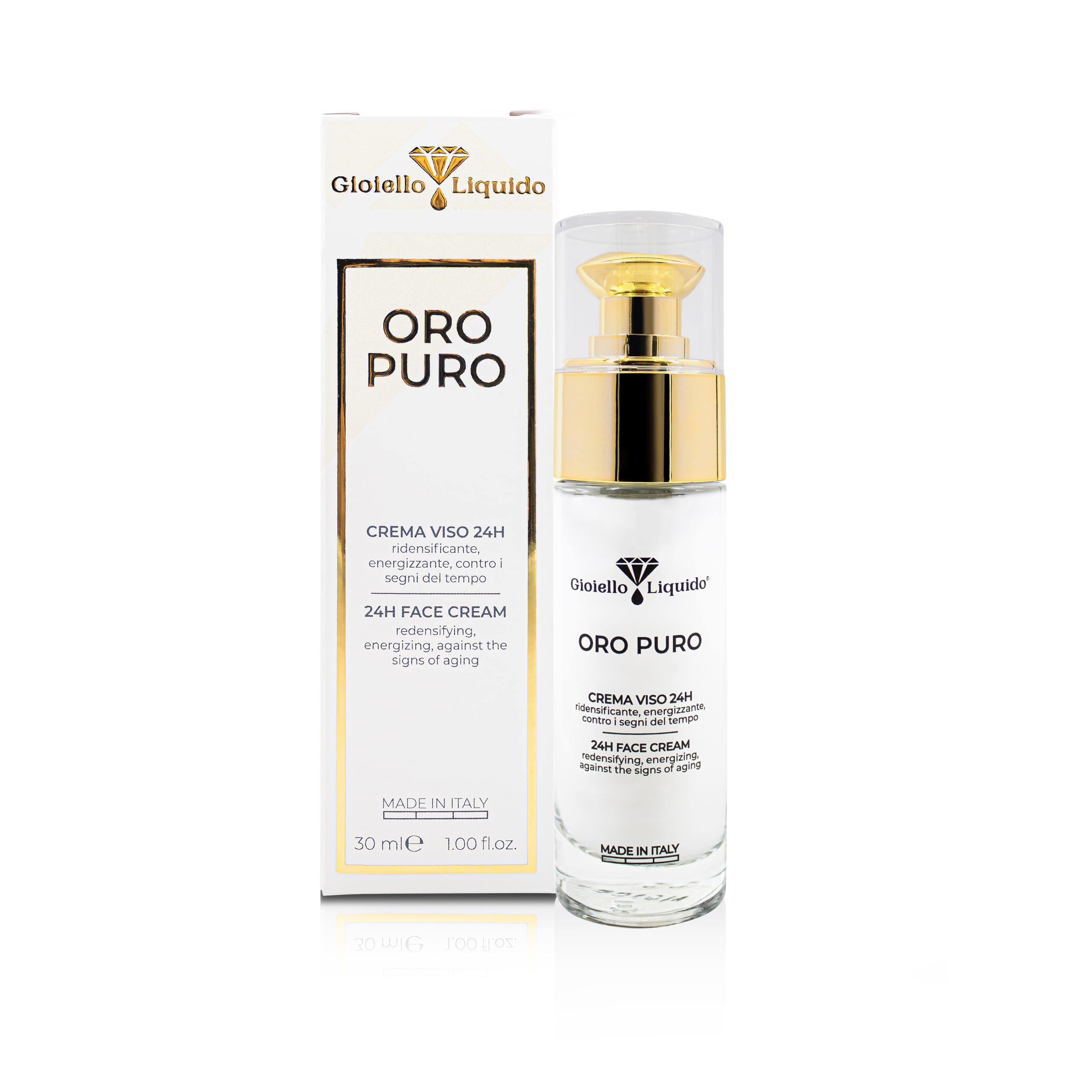 Gioiello Liquido Crema Viso 24H - Antiage con Oro Colloidale, Acido Ialuronico e Rosa Damascena Effetto Lifting e Illuminante – Made in Italy – Per Viso, Collo e Décolleté formato viaggio