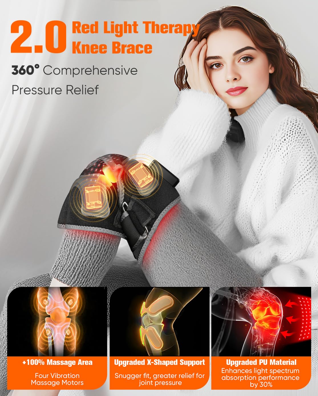 Rotlichttherapie & Vibrationsmassage Kniebandage, FSA berechtigte HSA 5000mAh Schnurloses Kniemassagegerät mit 4 Vibrationsbereichen, Infrarot Heizkissen Wickelgerät für Knie Ellenbogen