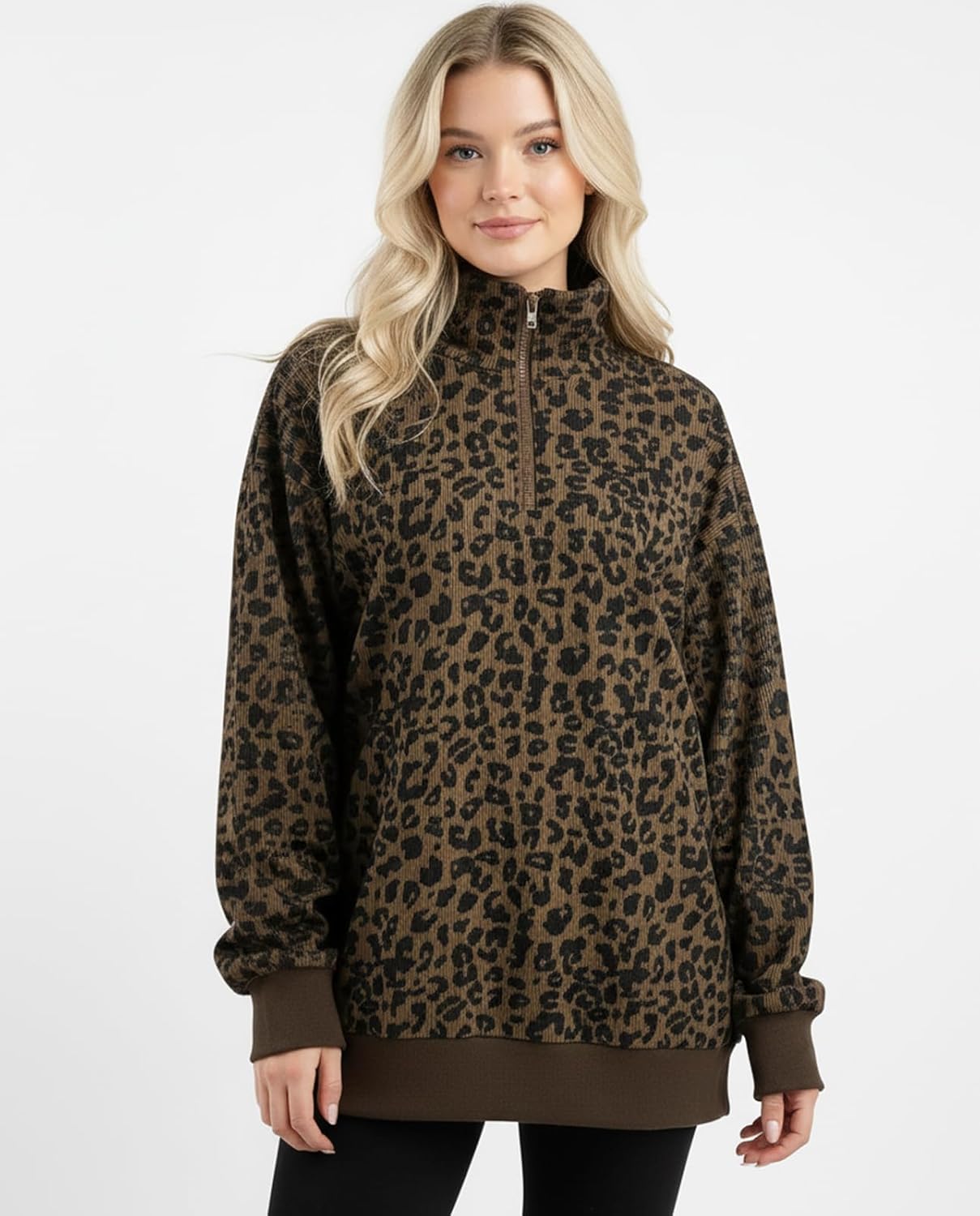 Women Cheetah Sweatshirt Quarter Zip Pullover Top Leopard Print Sweatshirts Long Sleeve Fall Casual Pajama Tops - Image 2