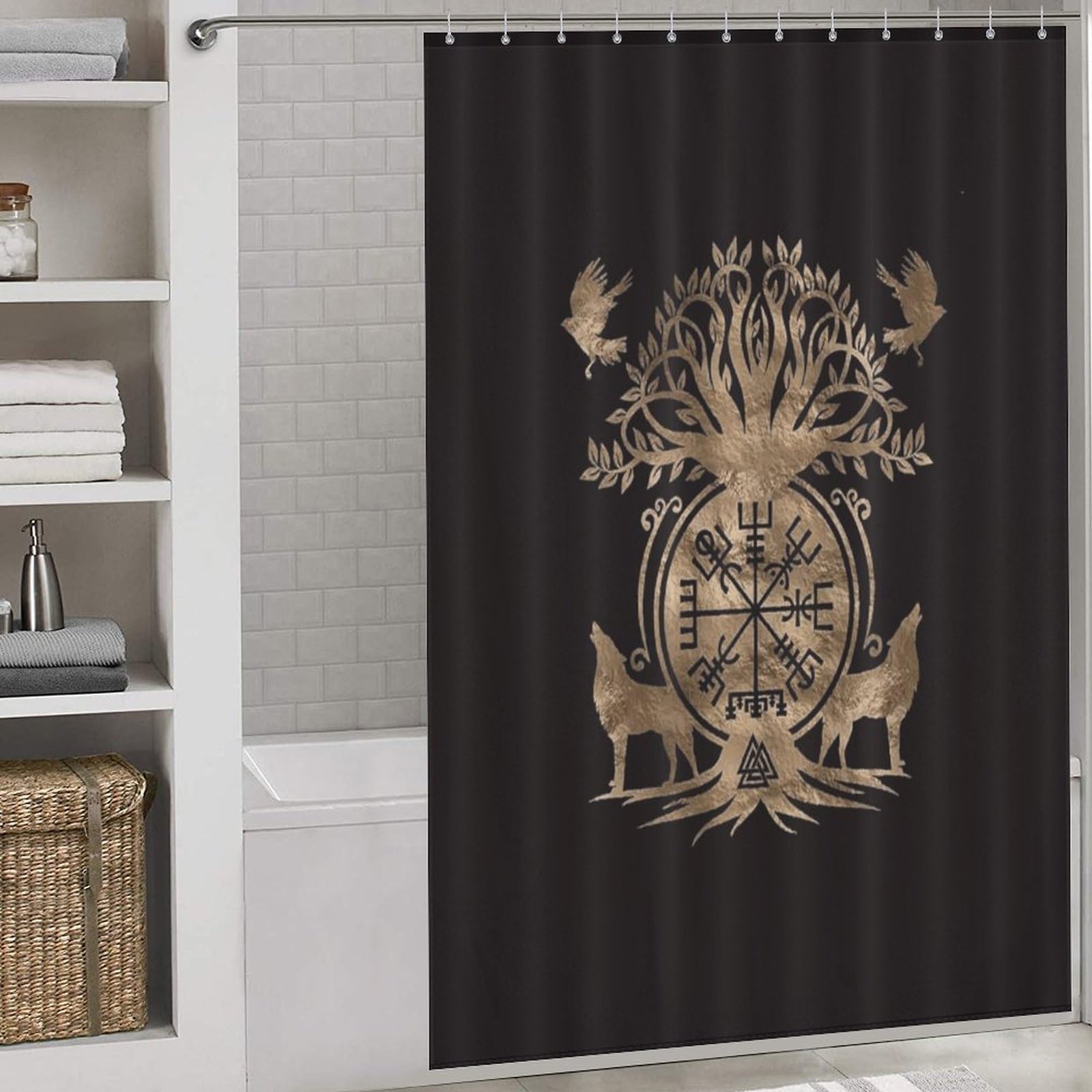 PAZZK Viking Myth Shower Curtain Resistant Waterproof Bathroom Curtains with 12 Hooks Quick-Drying Polyester Shower Curtains for Bathroom Wet Room Tub 60x72Inch（152x183cm）