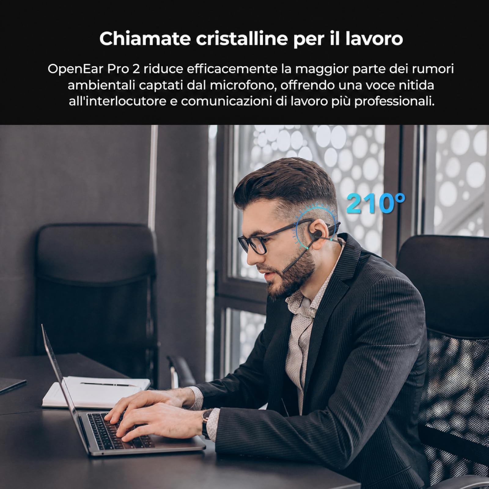 Nuroum OpenEar Pro 2 Cuffie Bluetooth 5.4 con Microfono, Cancellazione del Rumore ENC/Funzione Silenziosa/Connessione Multipoint/15 Ore Durata, Cuffie Wireless per Ufficio/Casa/Chiamate/Guidare, Nero