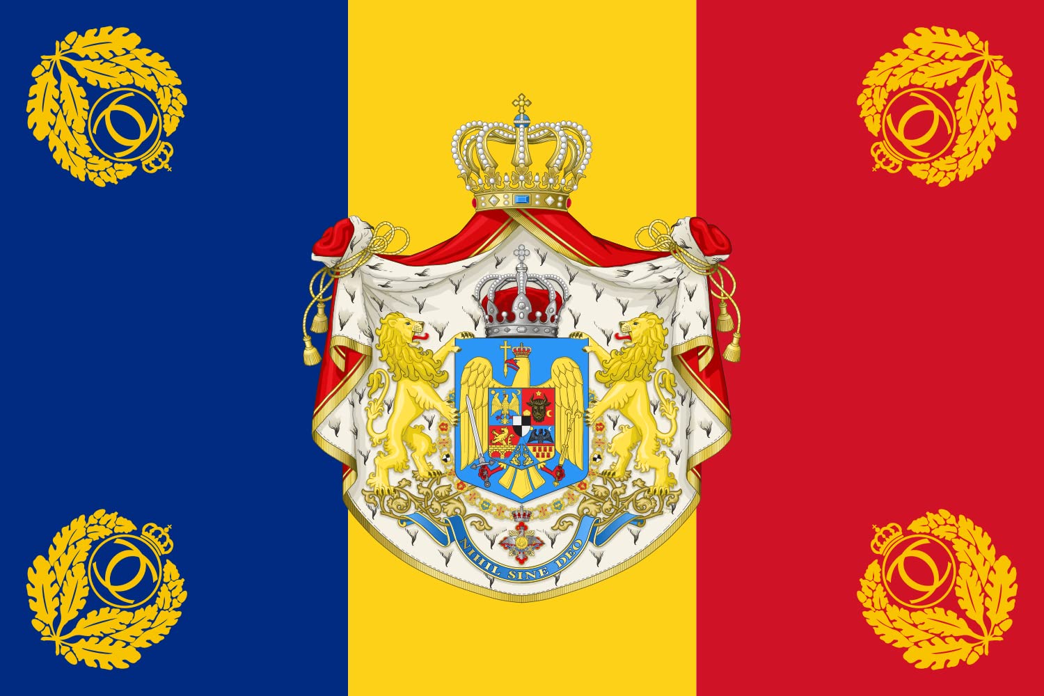Rumänien Flagge Mit Wappen – 90x150 Cm, Querformat – Wetterfest, Made In Germany, Mit Metallösen