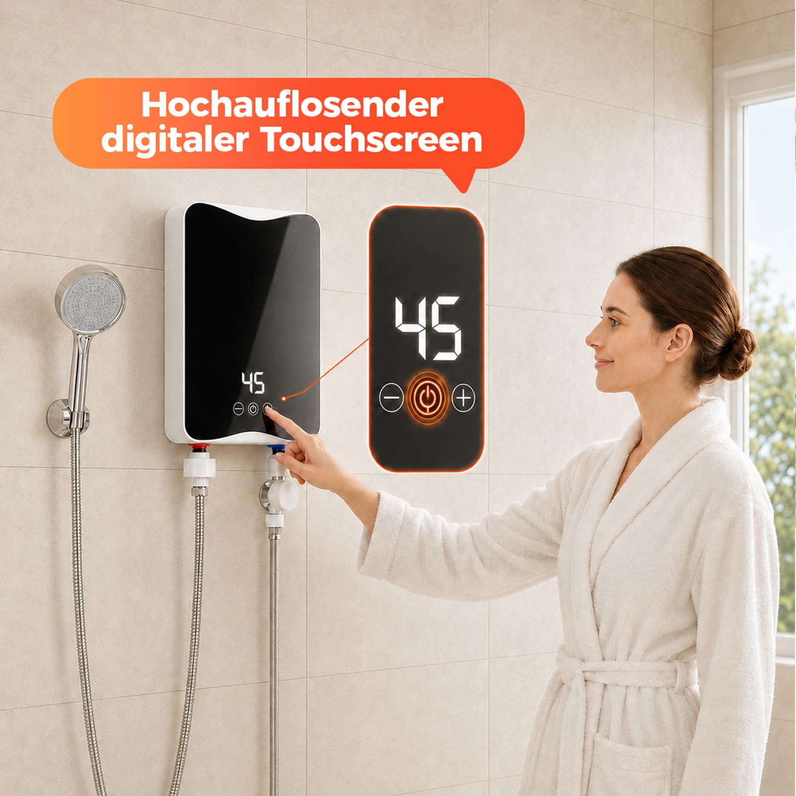 Elektrischer Durchlauferhitzer 5500 W 230 V, Mini Durchlauferhitzer mit LED-Temperaturanzeige, Einstellbar 20-55 °C, IPX4 Wasserdicht, Elektrischer Warmwasserbereiter für Dusche, Küche, Waschbecken
