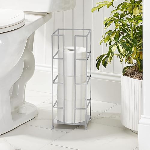 Miniatura 2 de mDesign Soporte de torre de reserva de papel higiénico de metal, 3 rollos de papel higiénico jumbo para almacenamiento de rollos de papel higiénico
