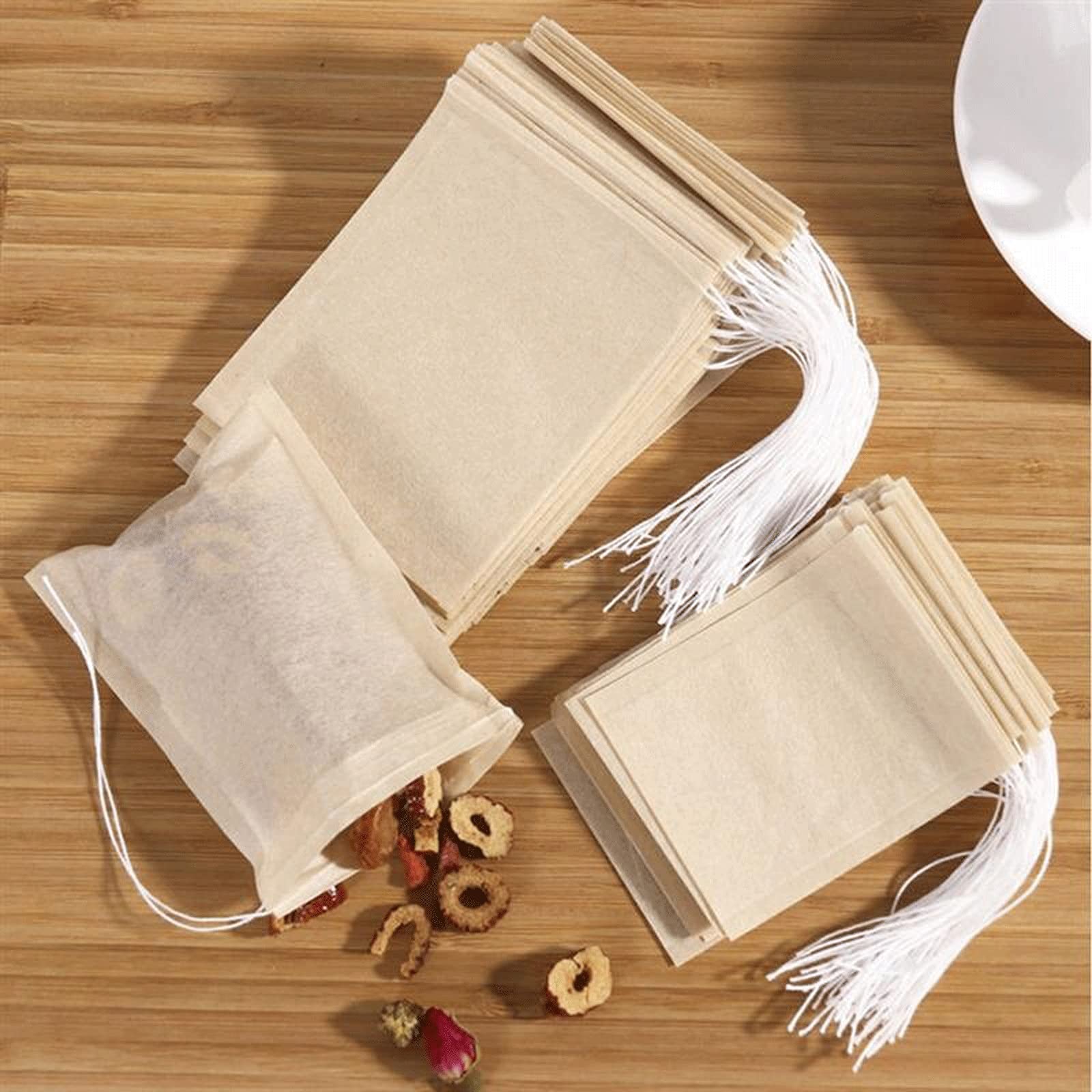 Filtri da tè usa e getta, 100/200/300 bustine da tè usa e getta, per infusore da tè, con chiusura a cordoncino, in tessuto non tessuto per uso alimentare, filtri per spezie (200 pezzi)