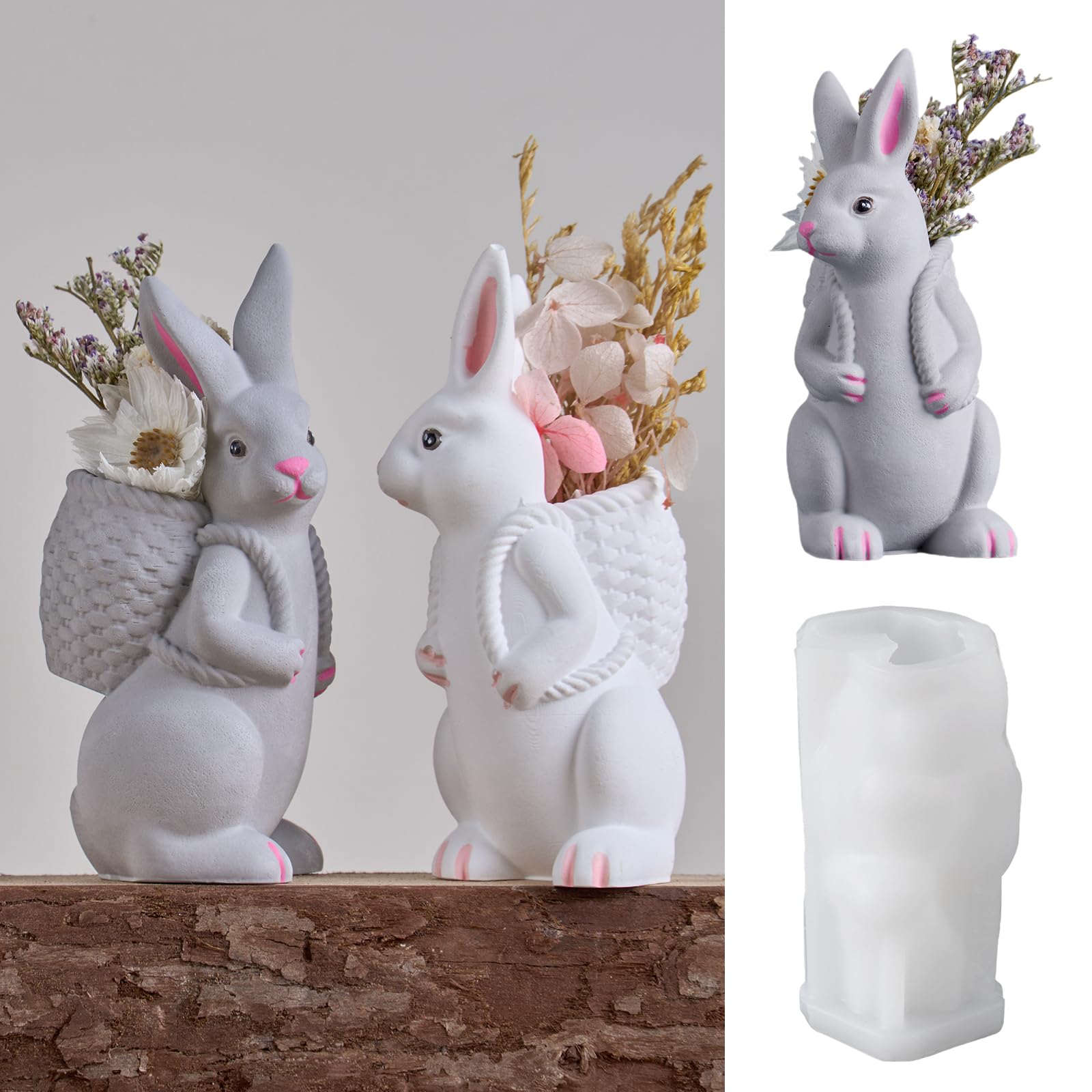 Gießform Hase, Ostern Silikonformen Gießformen Hase, Silikonform Osterhase | Silikonform Hase 3D, Hasen Gießform Ostern mit Korb, Oster Silikonformen zum Gießen, Silikonformen Gießformen Frühling