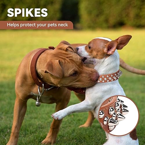 Miniatura 3 de Collar de cuero con tachuelas para perros pequeños, medianos y grandes, collar de piel sintética marrón suave y ajustable, collares de cuero