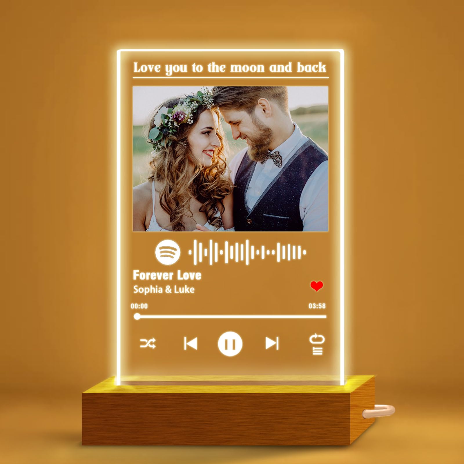 Personalized Photo Gifts for Boyfriend Girlfriend,Custom Spotify Plaque Night Light,Cute Room Decors Customized Gifts for Him Her, Custom Acrylic Glass Song Music Cover