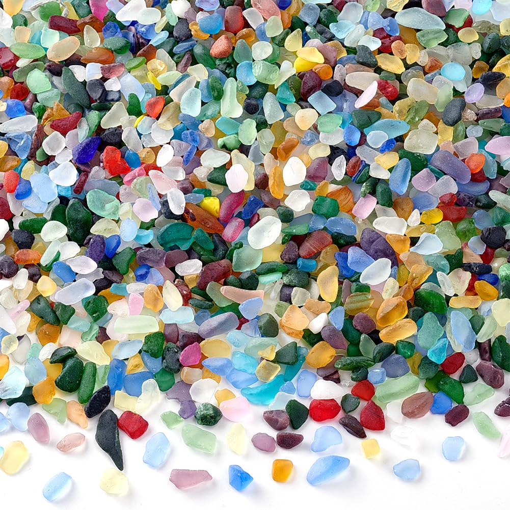 PH PandaHall 15.87oz(450g) Sea Glass Stones Colourful Frosted Glass Pebbles Gemstones Mixed Bulk Nuggets for Aquarium Rocks, Fish Tank Gravel, Vase Fillers, DIY Crafts and Home Decor, 8~13mm
