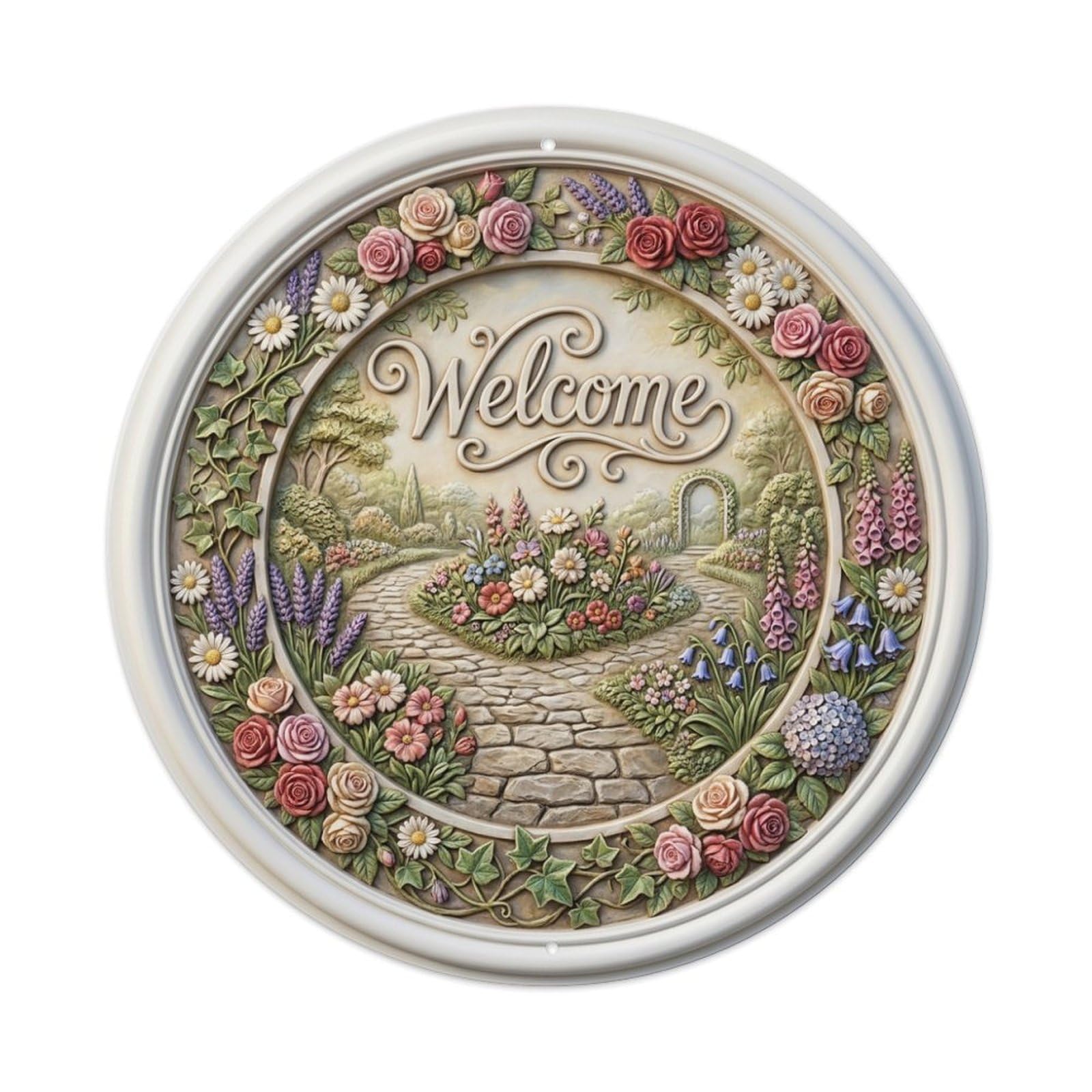 Tgrcjimh Style Metal Tin Sign Garden Path Welcome Floral Journey