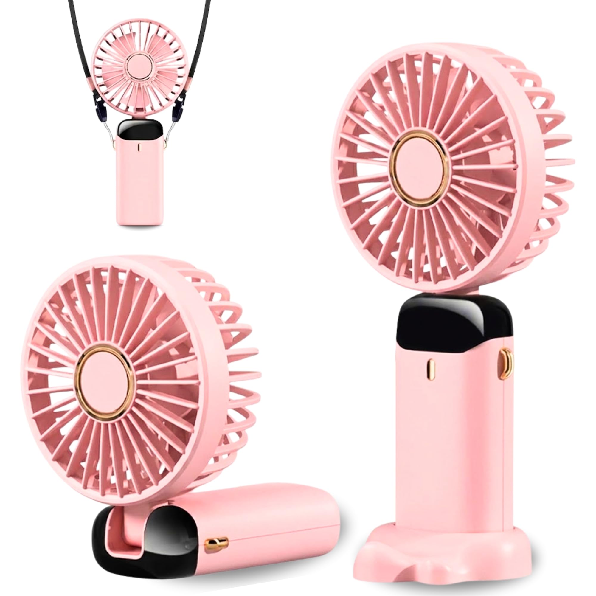 Portable Mini Fan - Rechargeable Hand Fan with 5 Adjustable Speeds, 2000mAh Battery, Lightweight Design, Low Noise, and Easy Portability for Indoor and Outdoor Use (Pink)-image-14