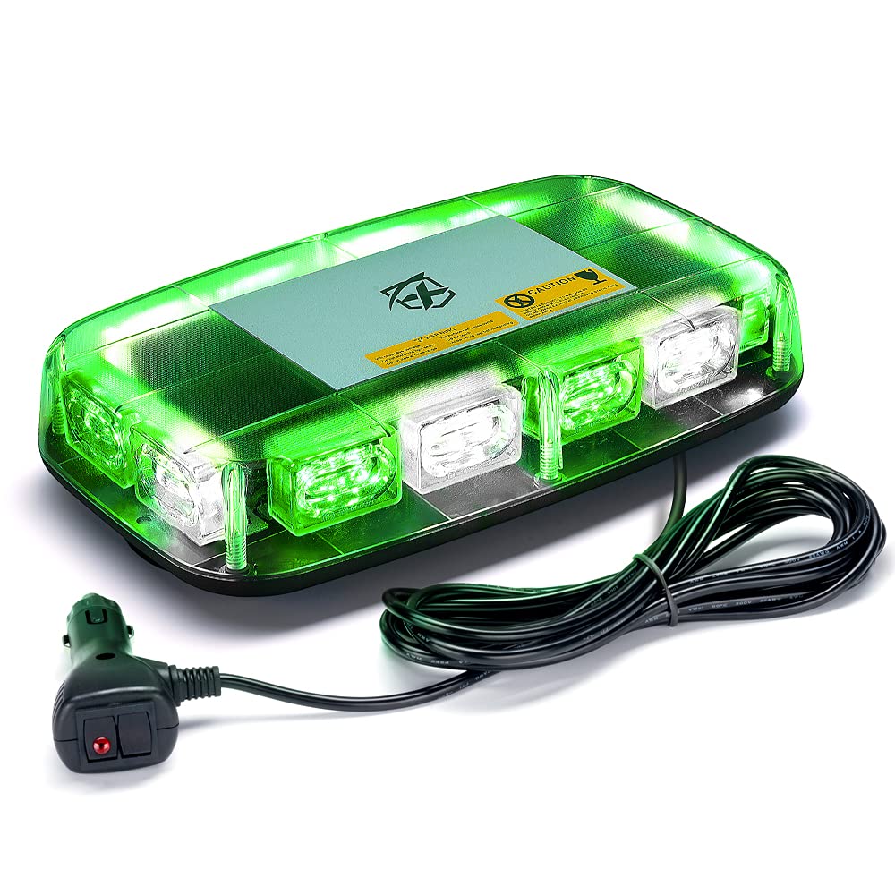 Xprite Upgraded 12" 72LED Rooftop Mini Strobe Lights, Emergency Safety Flashing Beacon Light bar with Magnetic Base for 12V-24V Construction Vehicles, Trucks, Snow Plow, Postal Car (Mix White/Green)Global Recycled StandardGlobal Recycled StandardGlobal Recycled Standard