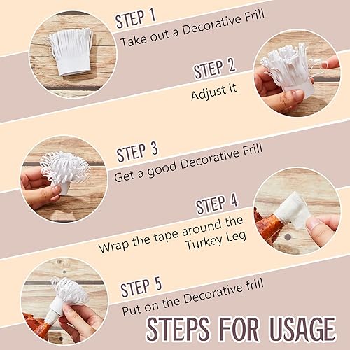 Miniatura 4 de 12 soportes decorativos con volantes de papel para patas de pavo, chuletas, papel blanco, cerdo, cordero, chuleta, volantes, decorativos, pequeños,