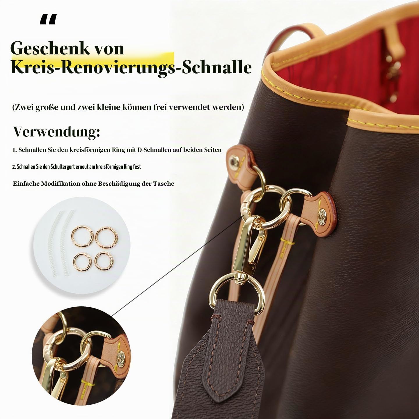 DGAZ Leder Schulterriemen für Neverfull, 90 cm, 3,8 cm, Beige
